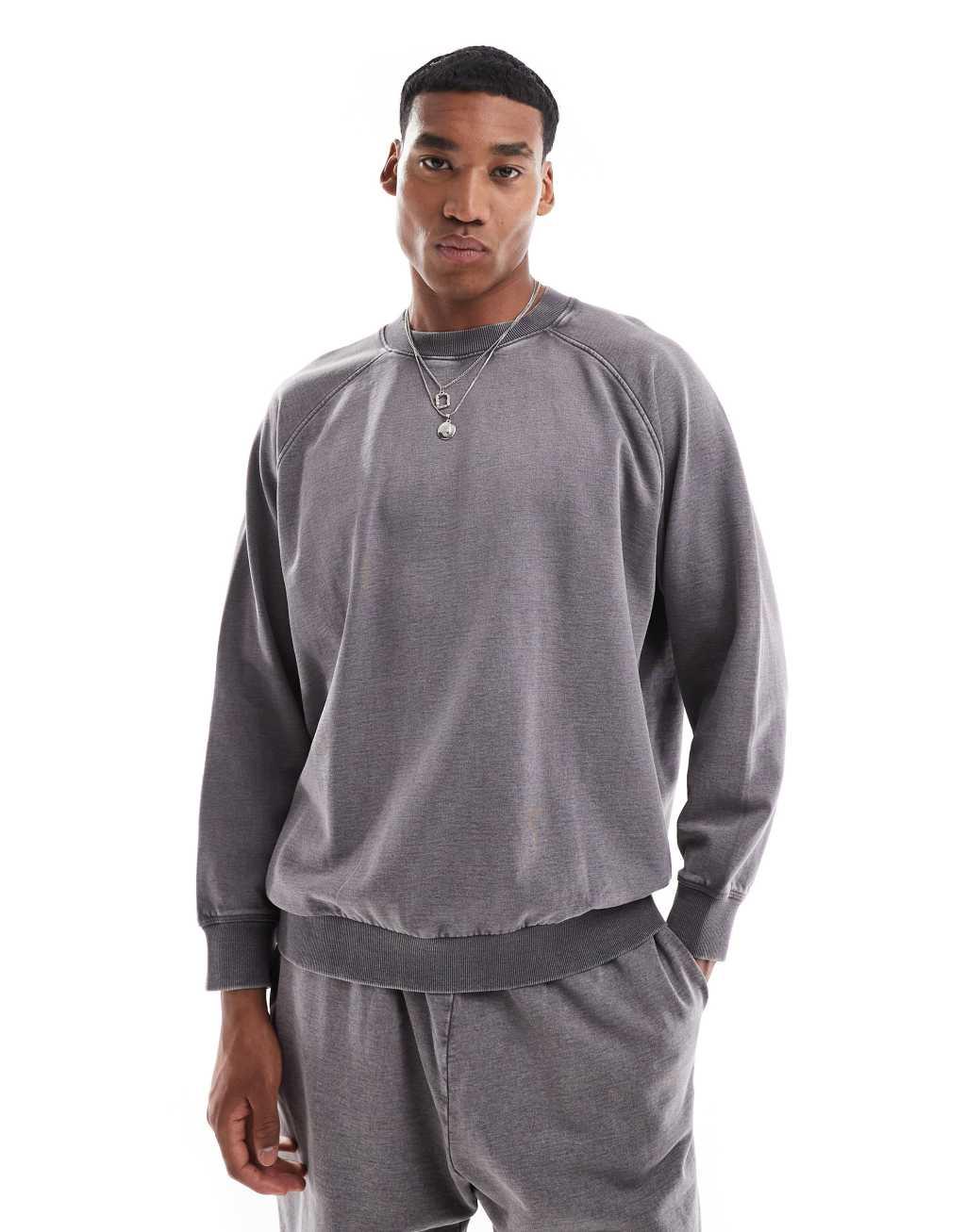 ASOS DESIGN oversized sweatshirt with raglan sleeves in washed gray - part of a set Product Image