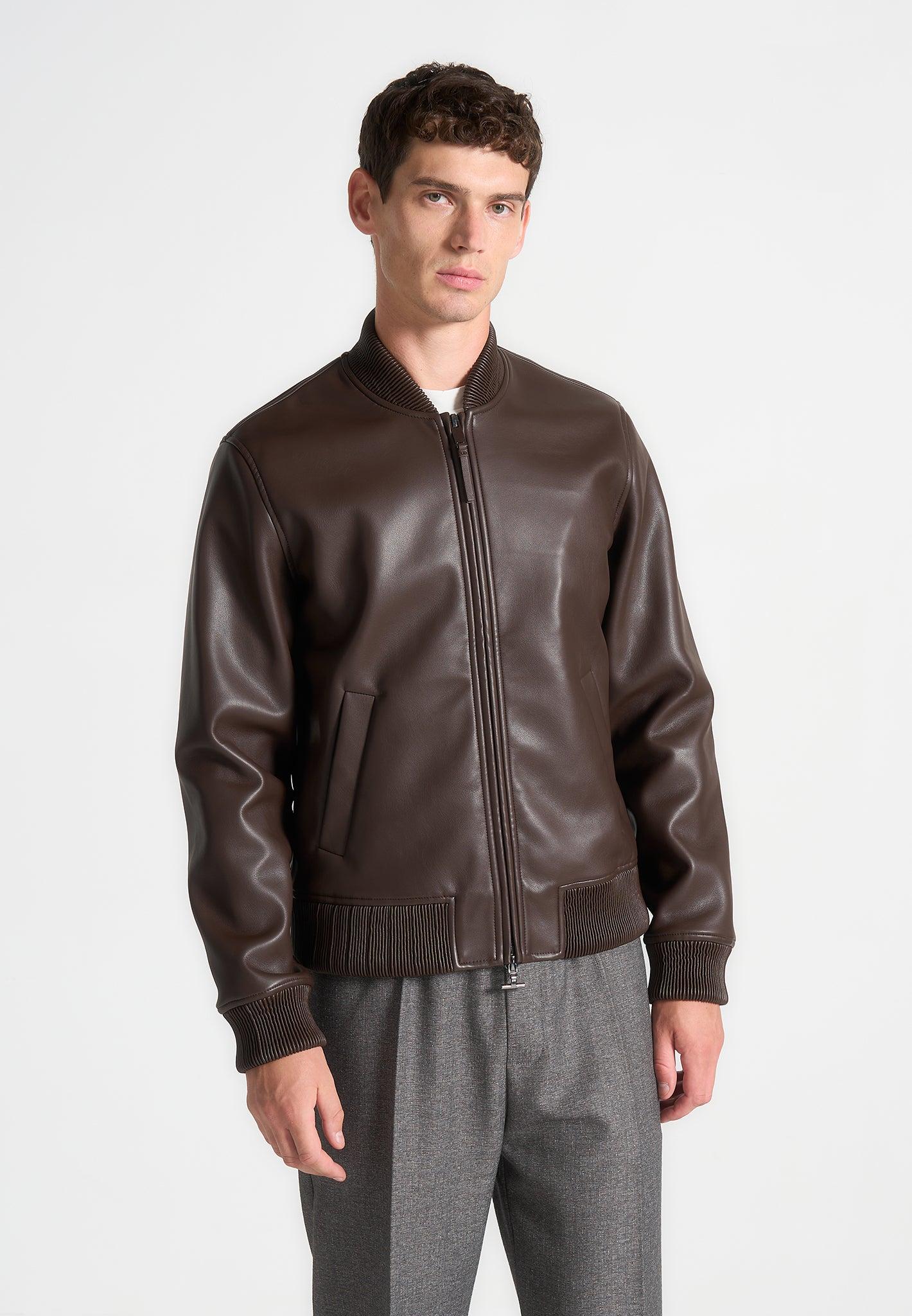 Leather Bomber Jacket - Brown Male Product Image