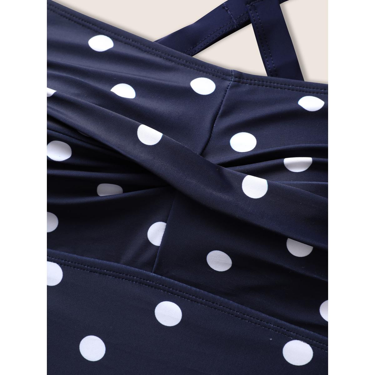 Plus Size Polka Dot Patchwork Crossover One Piece Swimsuit Women's Swimwear Indigo Beach Twist Curve Bathing Suits High stretch One Pieces BloomChic 22-24/3X Product Image