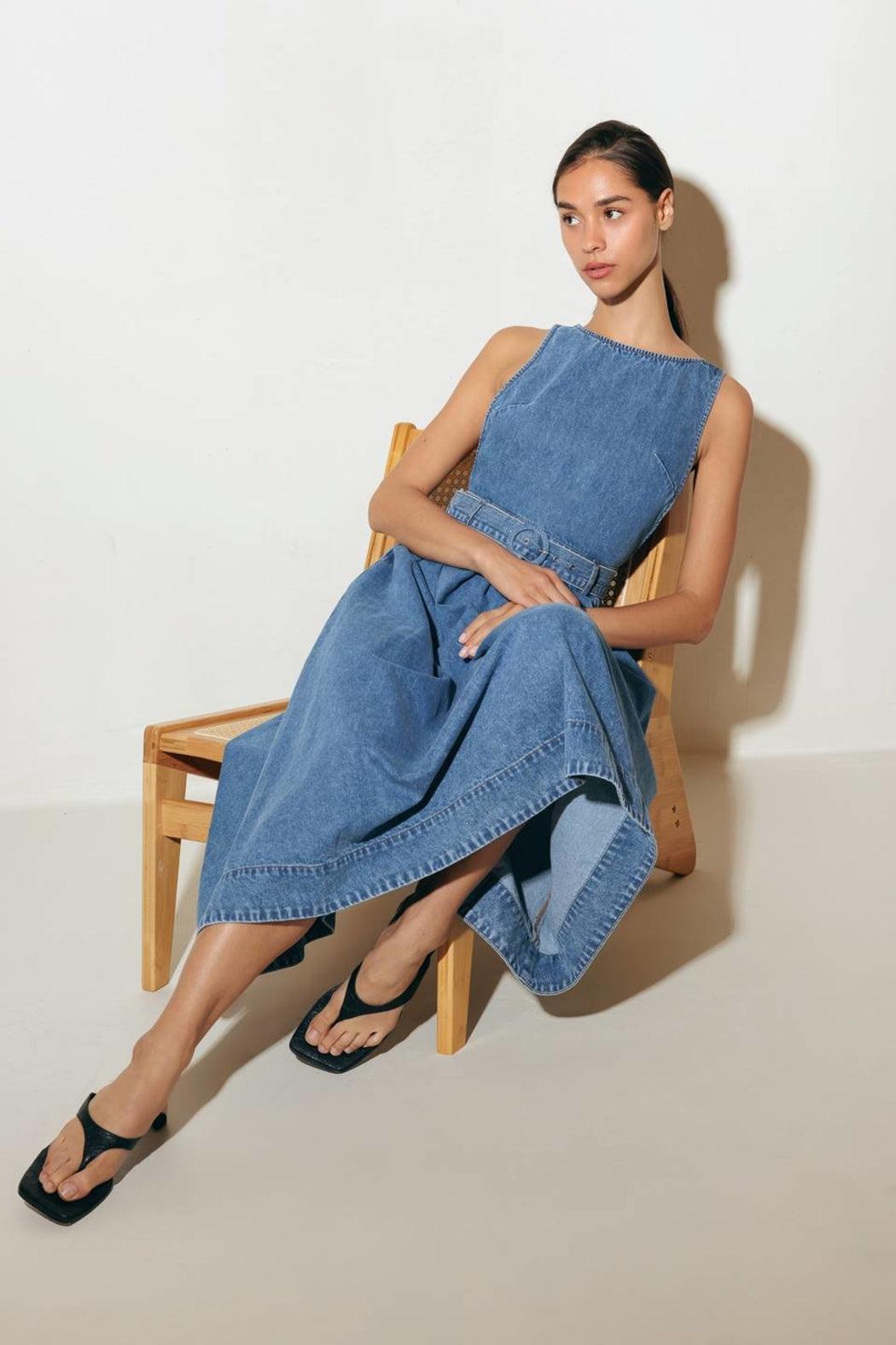 Denim Belted Pinafore Dress Product Image