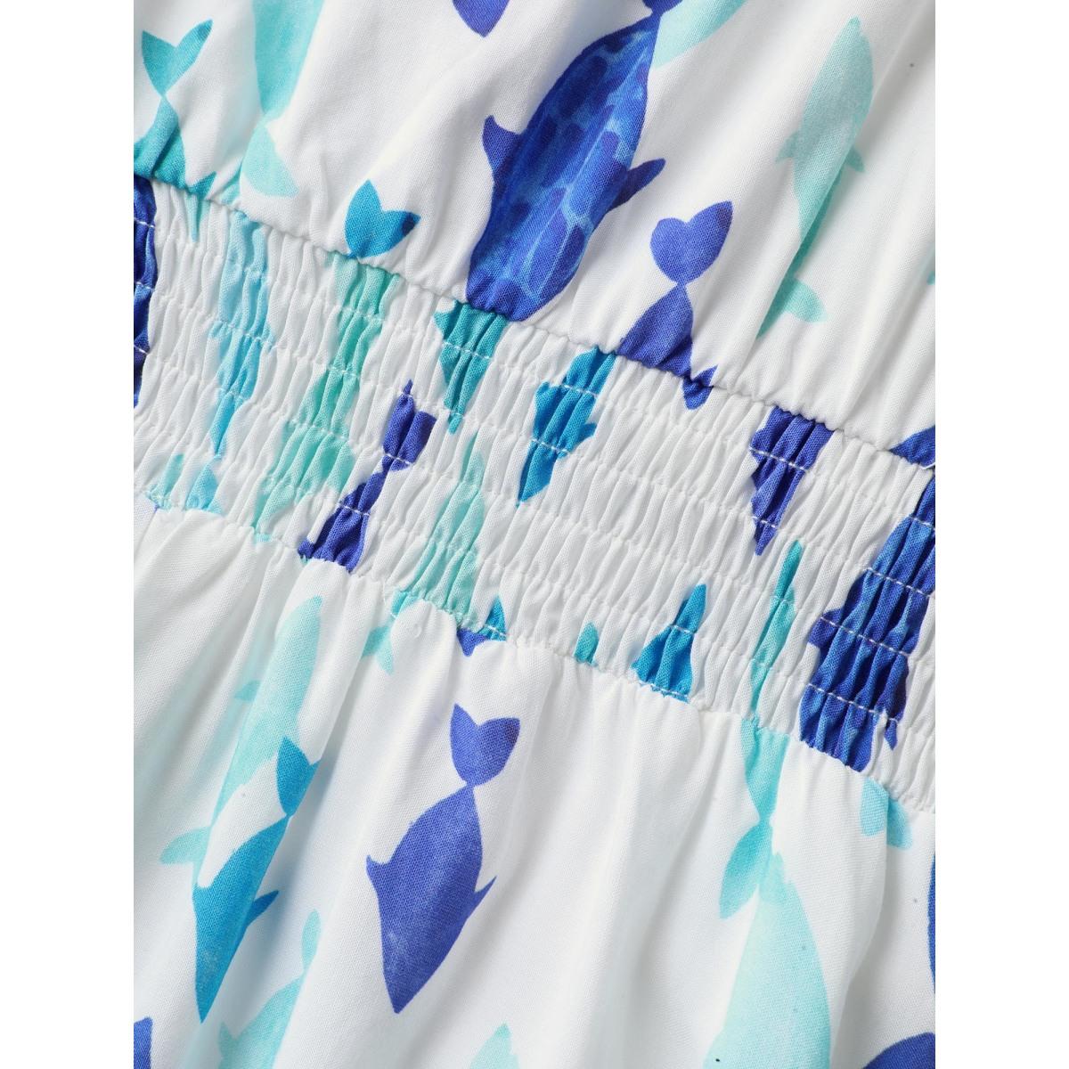 Plus Size Rayon Fish Print Waist-Defining Maxi Dress Ivory Women Square Neck Sleeveless Curvy BloomChic 14-16/1X Product Image