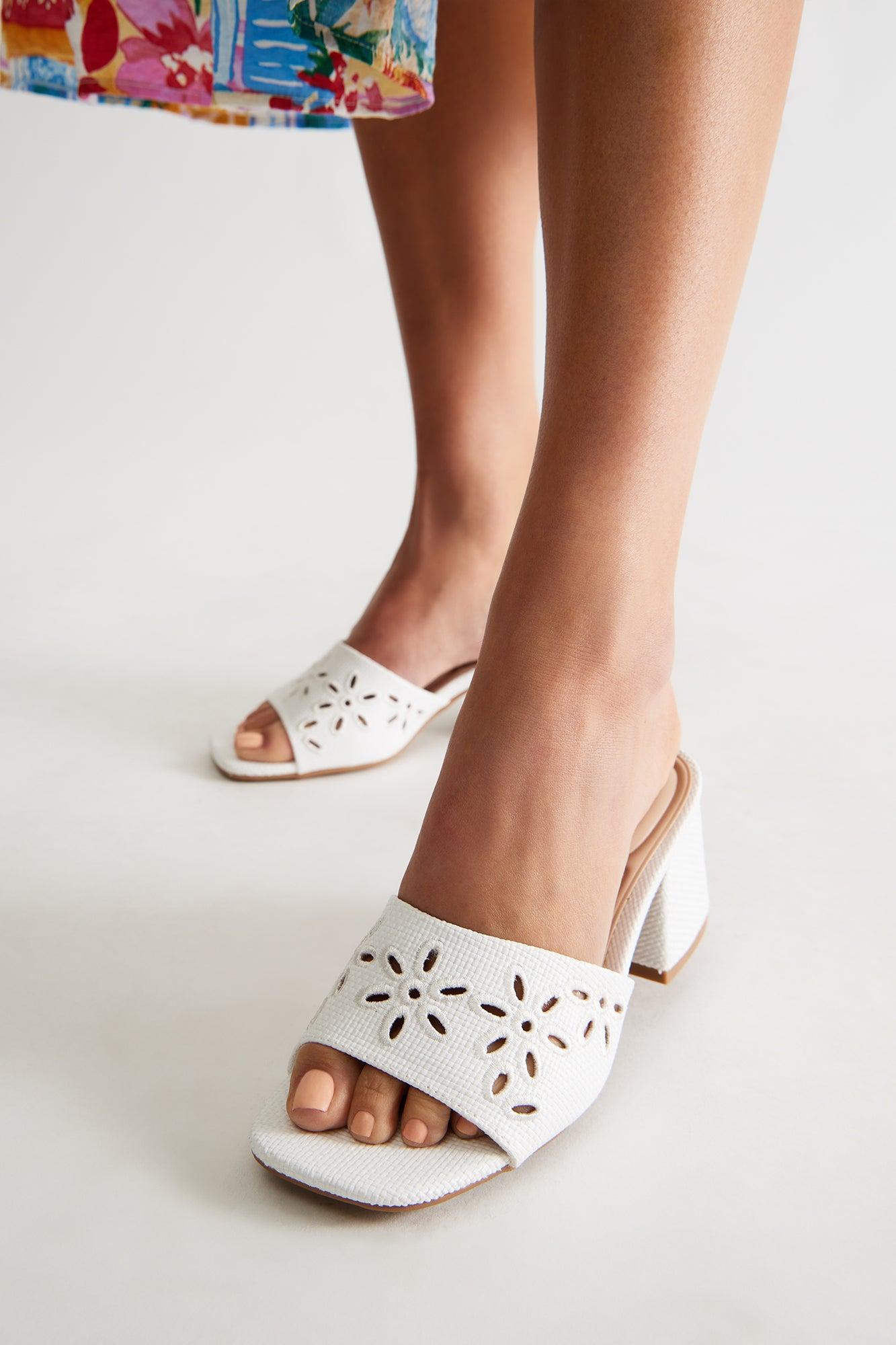 Ray Eyelet Mules - White Product Image