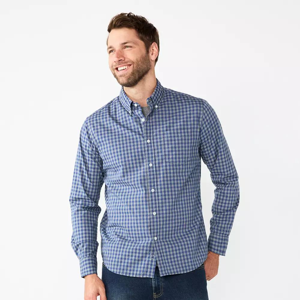 Men's Sonoma Goods For Life® Long Sleeve Perfect Length Button-Down Shirt, Size: Small, Gray Gingham Product Image
