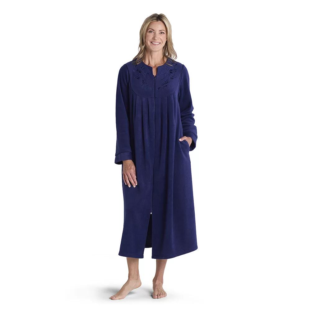 Women's Miss Elaine Essentials Micro Fleece Long Zip Robe, Size: Large, Blue Product Image