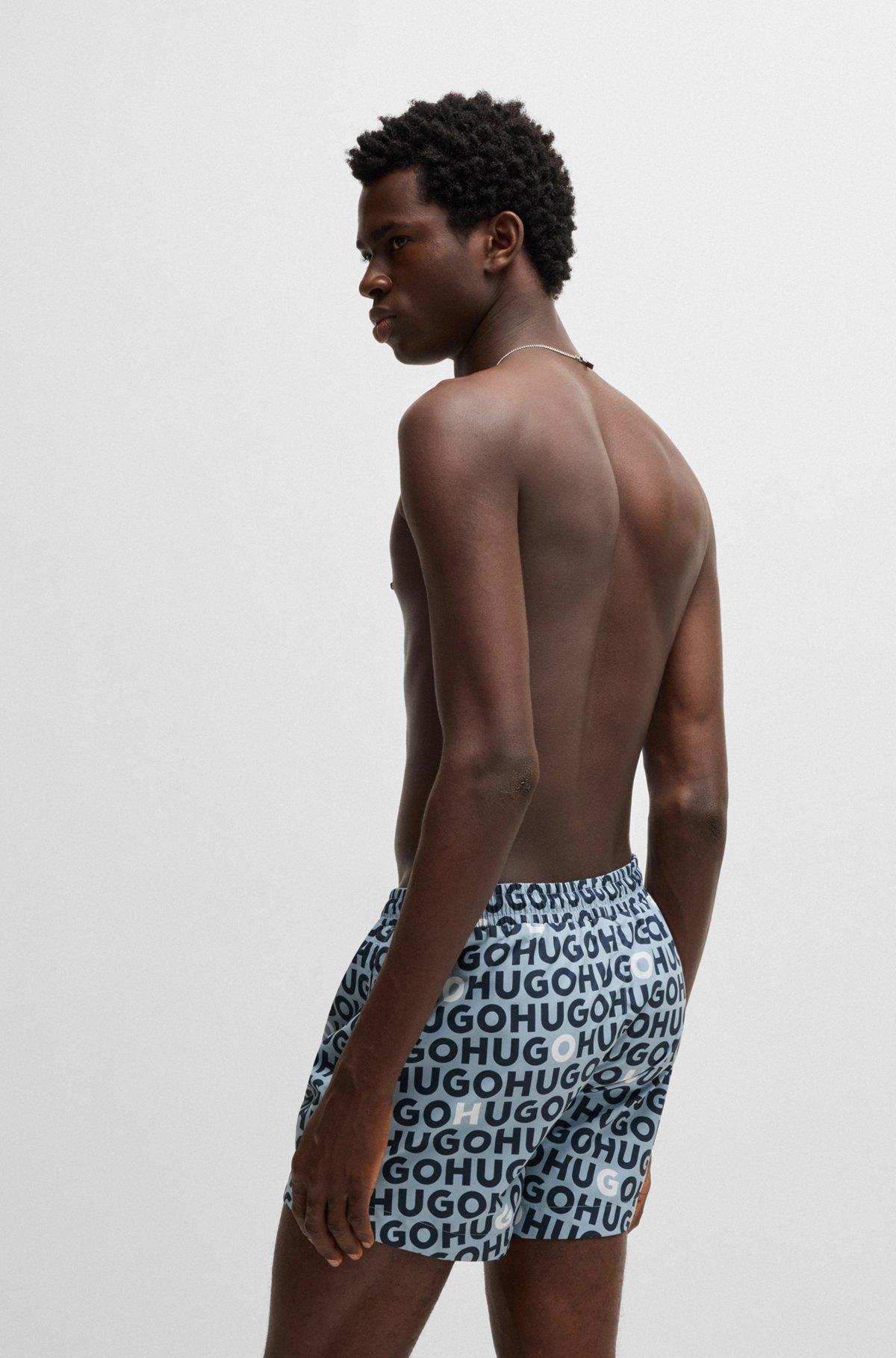 HUGO - Logo-print swim shorts with drawcord - Light Blue Product Image
