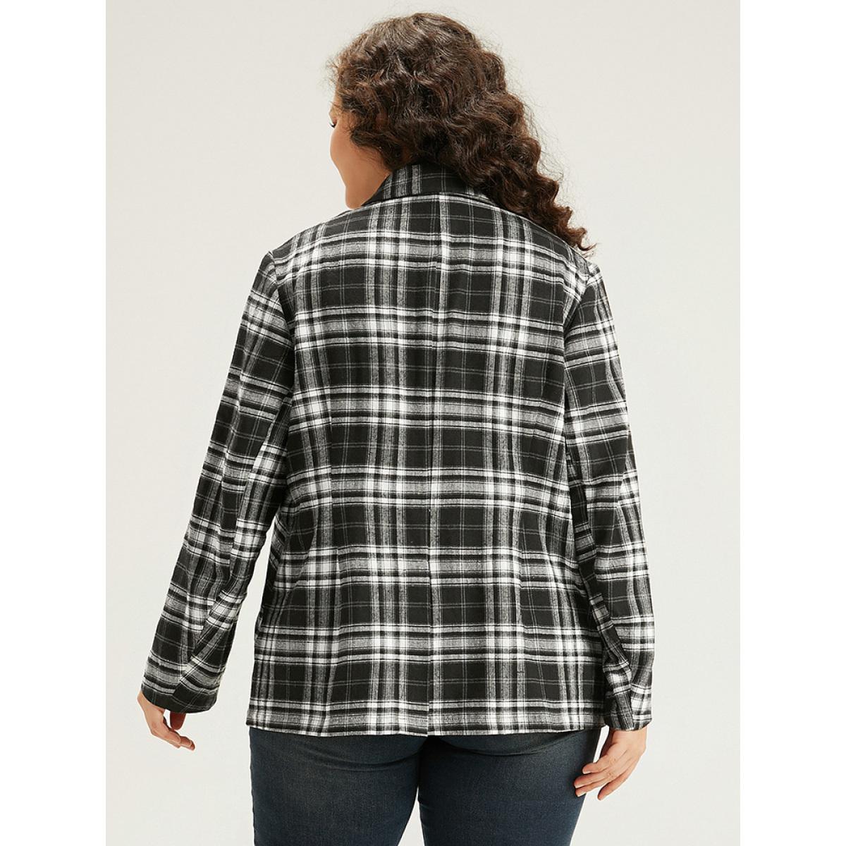 Plus Size Plaid Suit Collar Button Fly Blazer Black Women Work Plaid Contrast Sleeve Long Sleeve Suit Collar 26/4X Office Blazers BloomChic Product Image