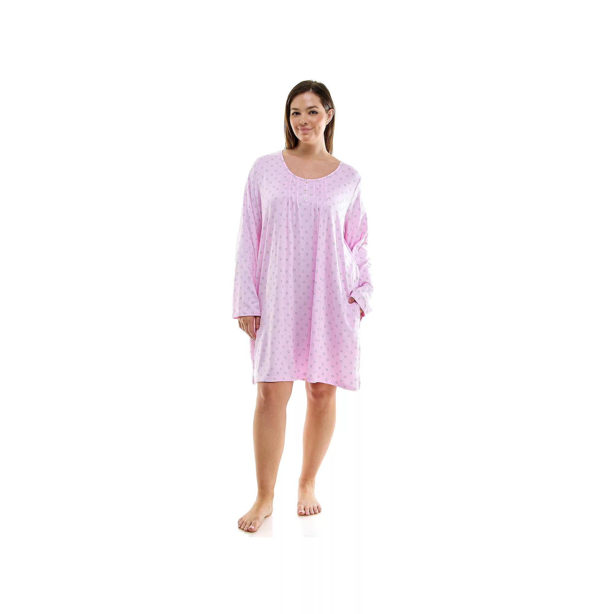 Plus Size Croft & Barrow® Cozy Luxe Long Sleeve Pajama Gown, Women's, Size: 1XL, Sunny Circles Product Image