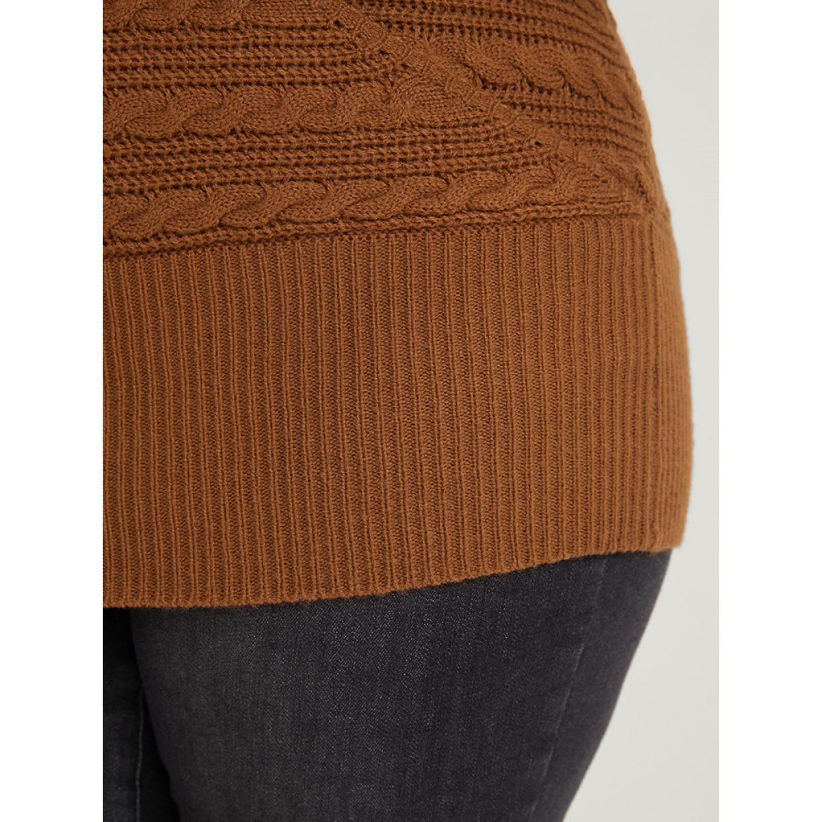 Plus Size Solid Pointelle Knit Dolman Sleeve Surplice Neck Knit Top Bronze Women Casual Loose Long Sleeve V-neck Dailywear Pullovers BloomChic 30/6X Product Image