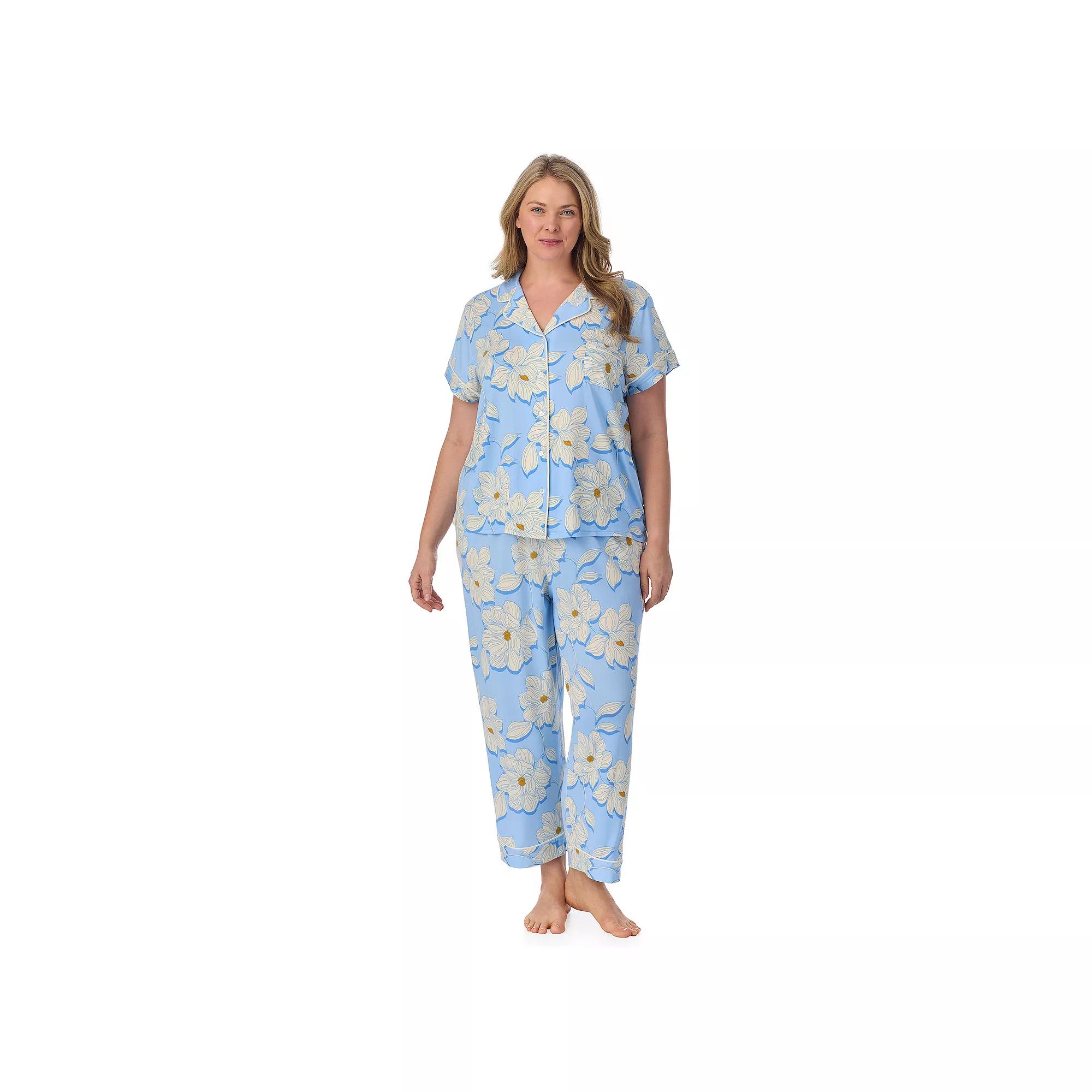 Plus Size Draper James 2-Piece Printed Cozy Short Sleeve Notch Collar Pajama Top & Pajama Pants Set, Women's, Size: 3XL, Magnolia Shadows Product Image