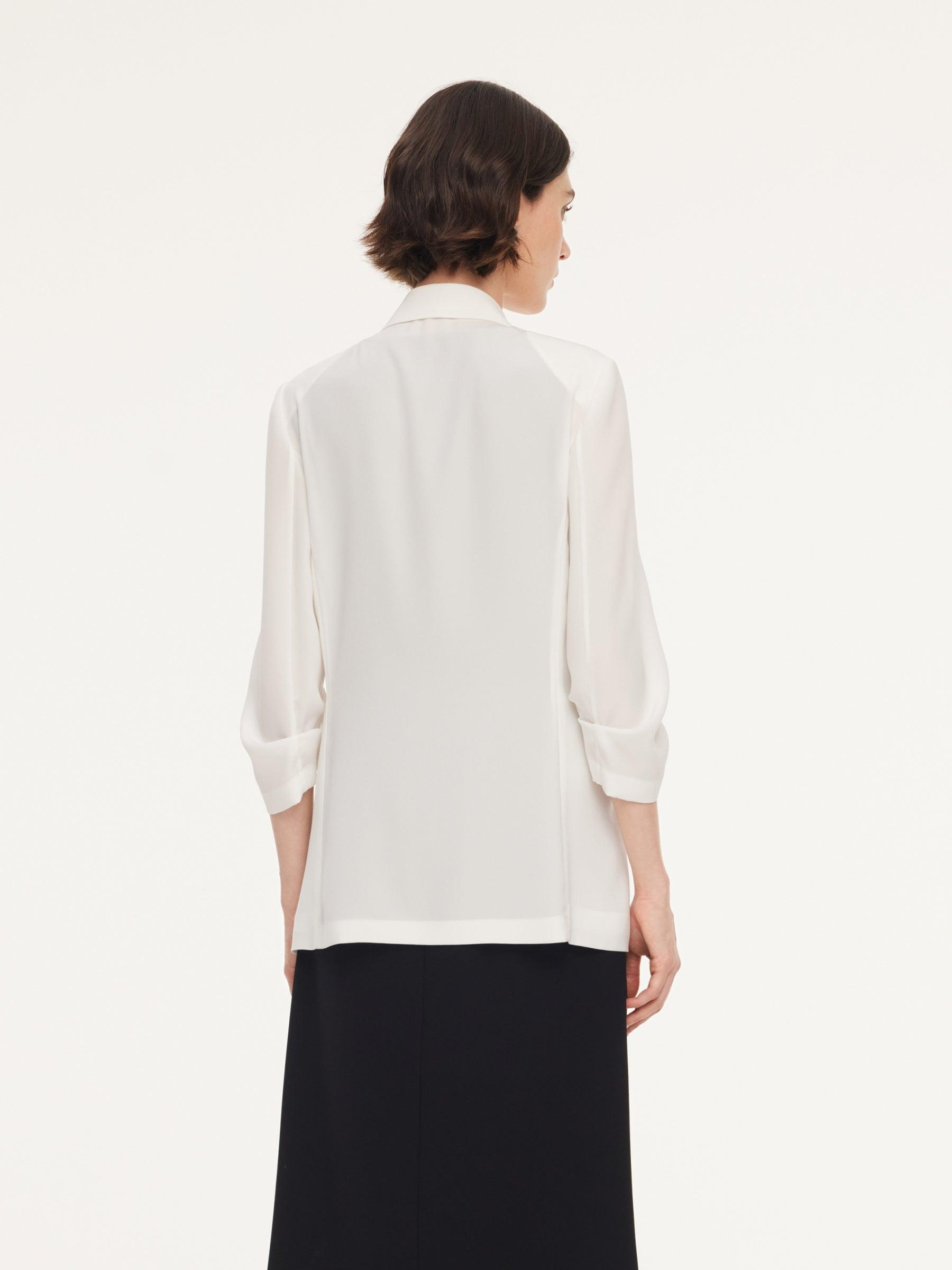 Triacetate Blend One Button Women Ruched Sleeve Blazer Product Image