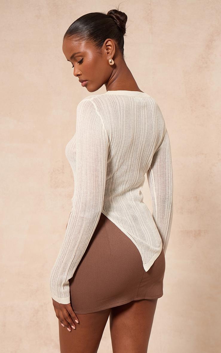 Ecru Sheer Knit Asymmetric Top Product Image