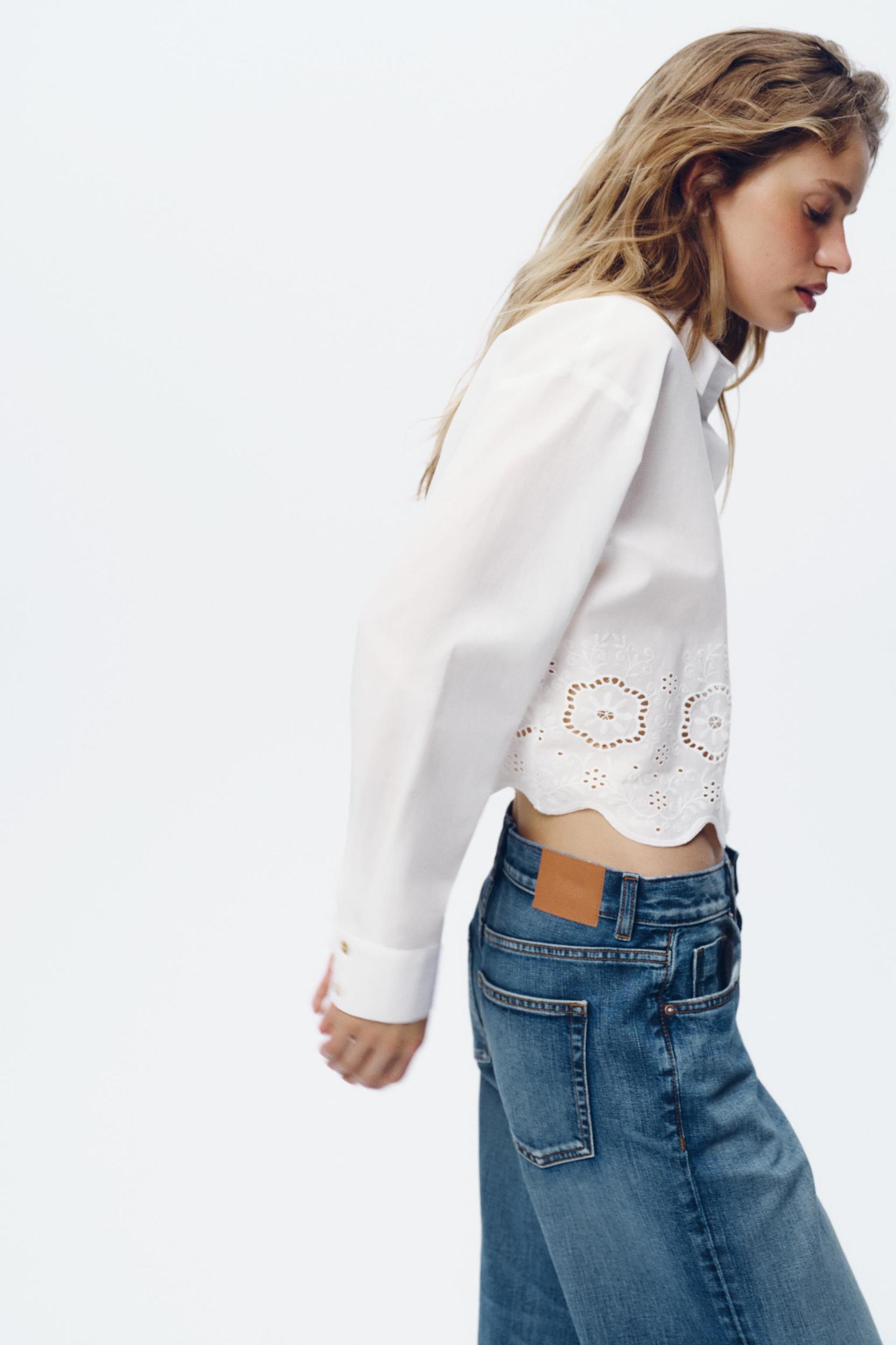 EMBROIDERED EYELET CROPPED SHIRT Product Image