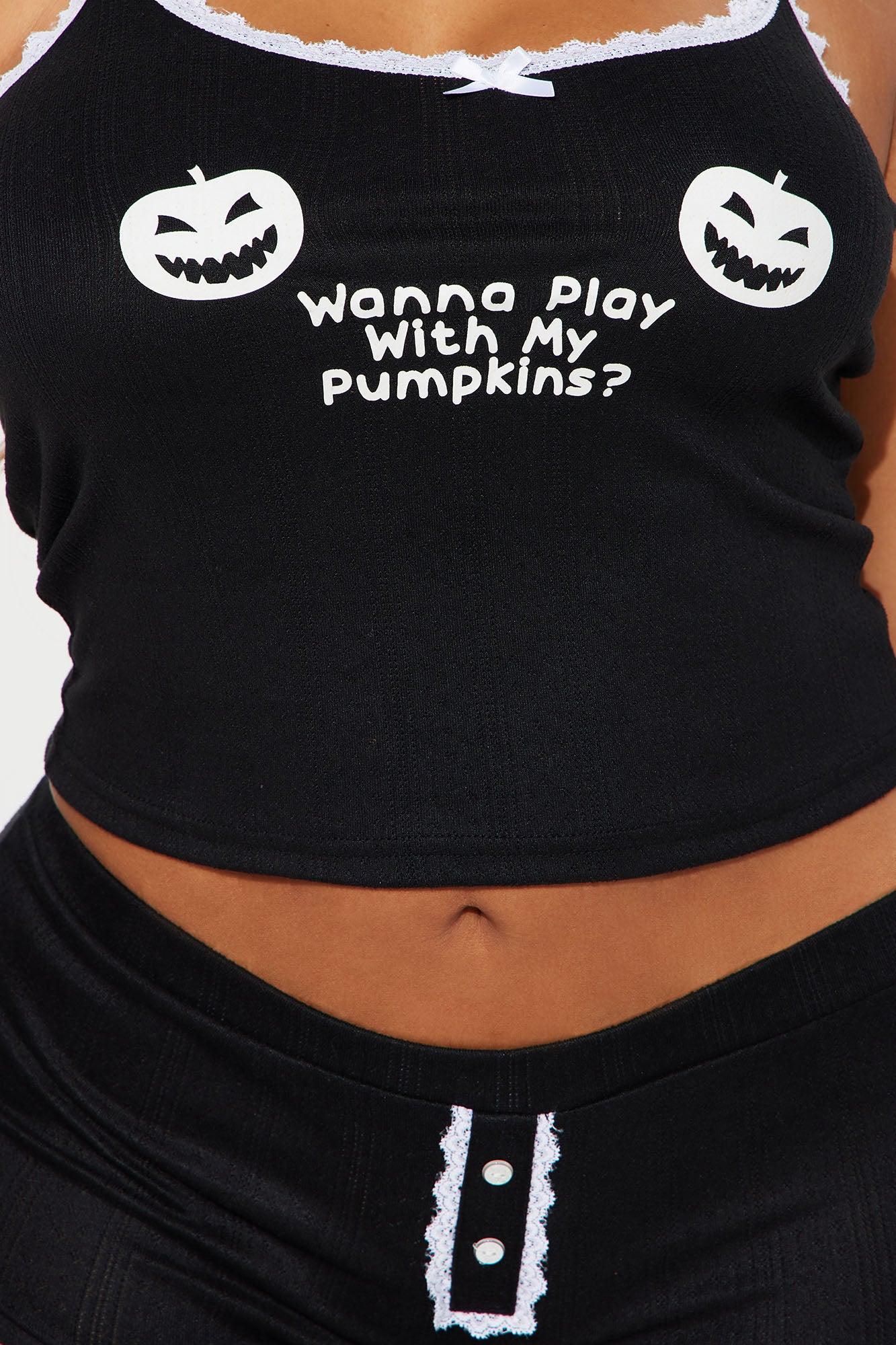 Play With My Pumpkins Halloween 2 Piece Pointelle Cami And Panty Set - Black/White Female Product Image