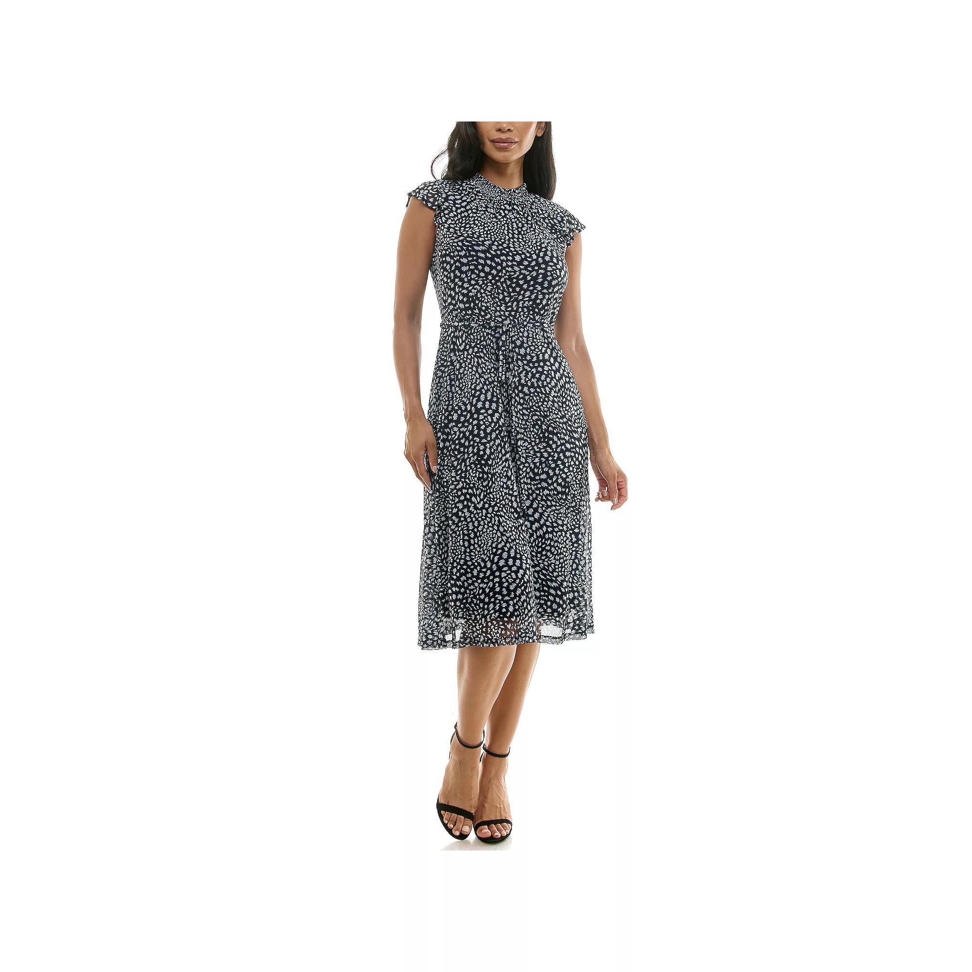 Women's Nina Leonard Smocked Chiffon Mesh Midi Dress,  Product Image