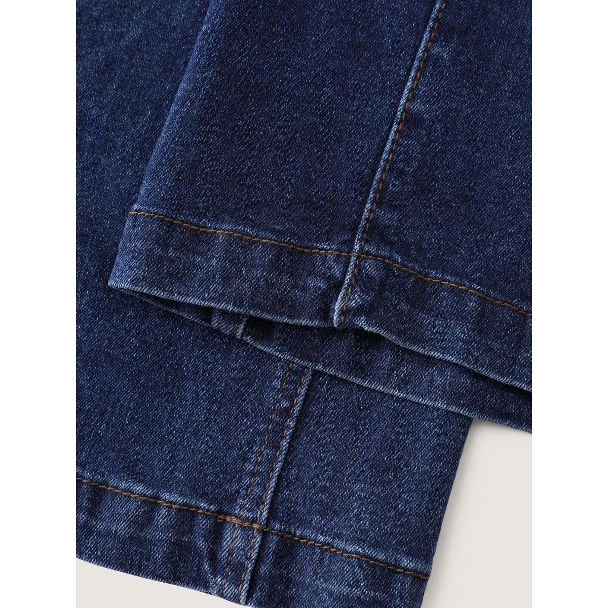 Plus Size Elastic Waistband Straight-Leg Jeans Women Denimindigo Leisure Patchwork Medium stretch Slanted pocket Jeans BloomChic 18/2X Product Image