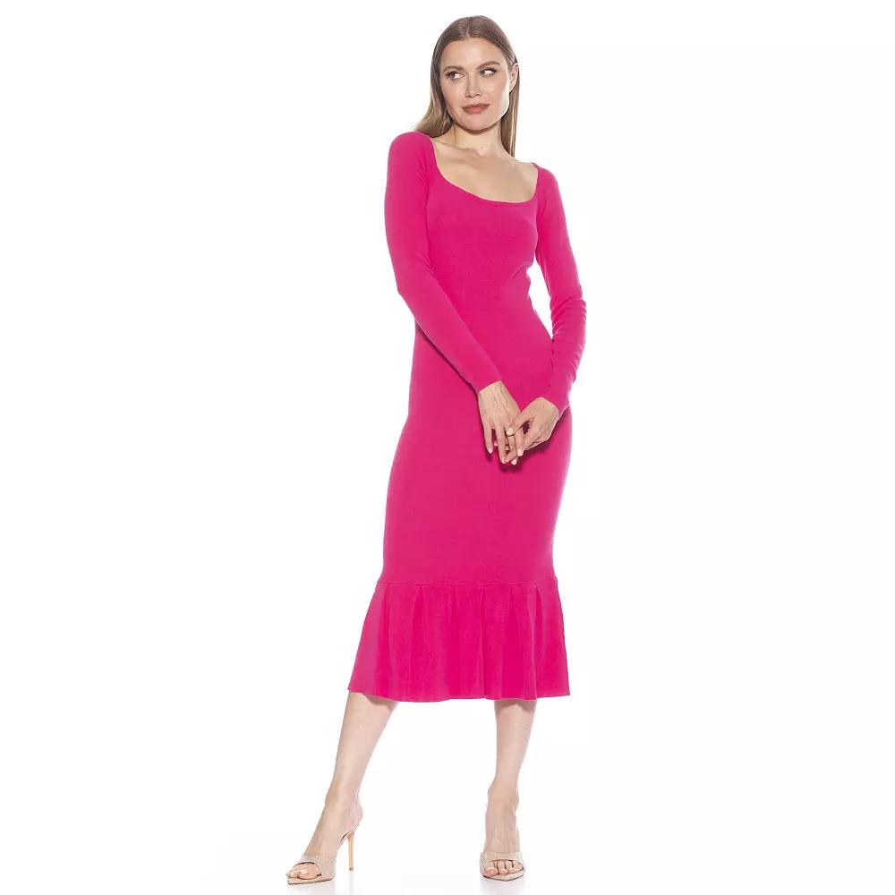 Women's ALEXIA ADMOR Reese Long Sleeve Ribbed Knit Square Neck Midi Dress,  Product Image