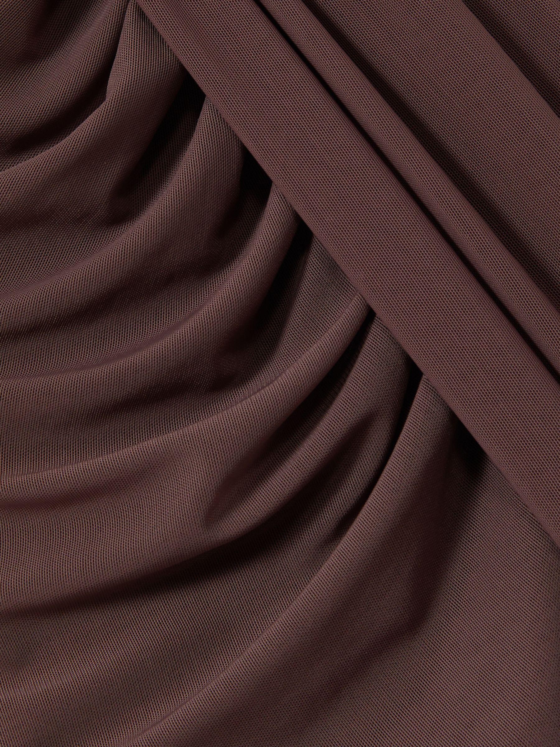 Sheer Ruched Maxi Dress in Taupe Product Image