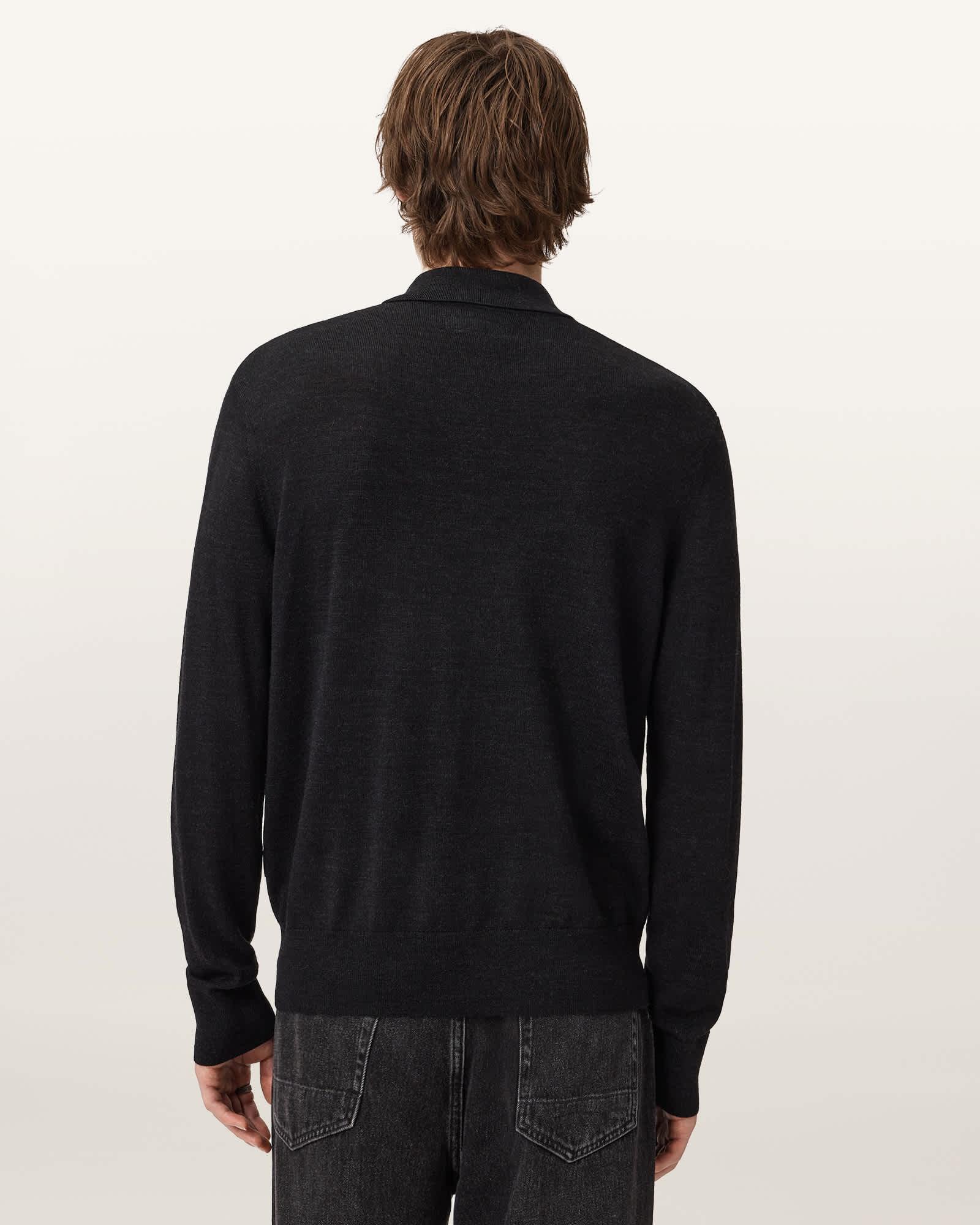 Albany Merino Ramskull Polo Cinder Black | ALLSAINTS US Product Image