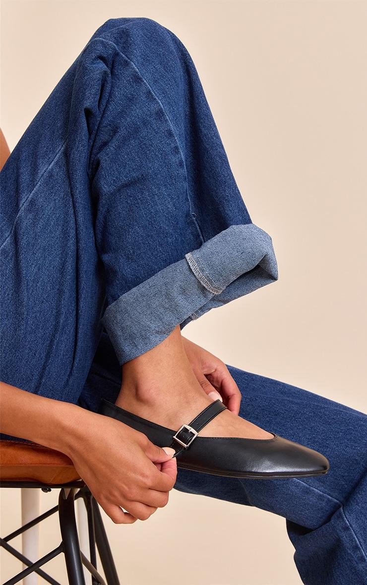 Black Round Toe Ballet Flat With Buckle Detail Product Image