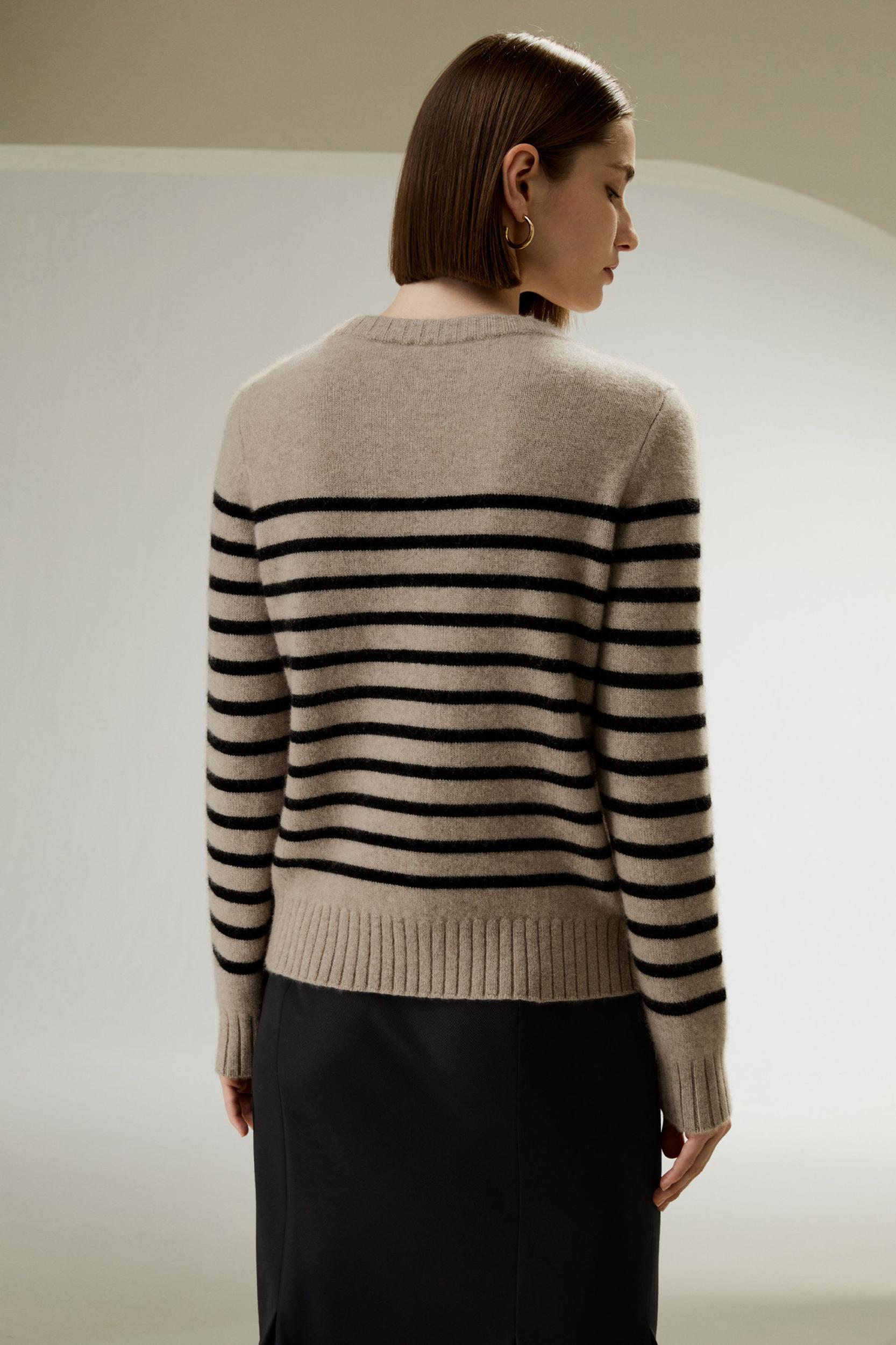 Striped Round Collar Cashmere Sweater Product Image