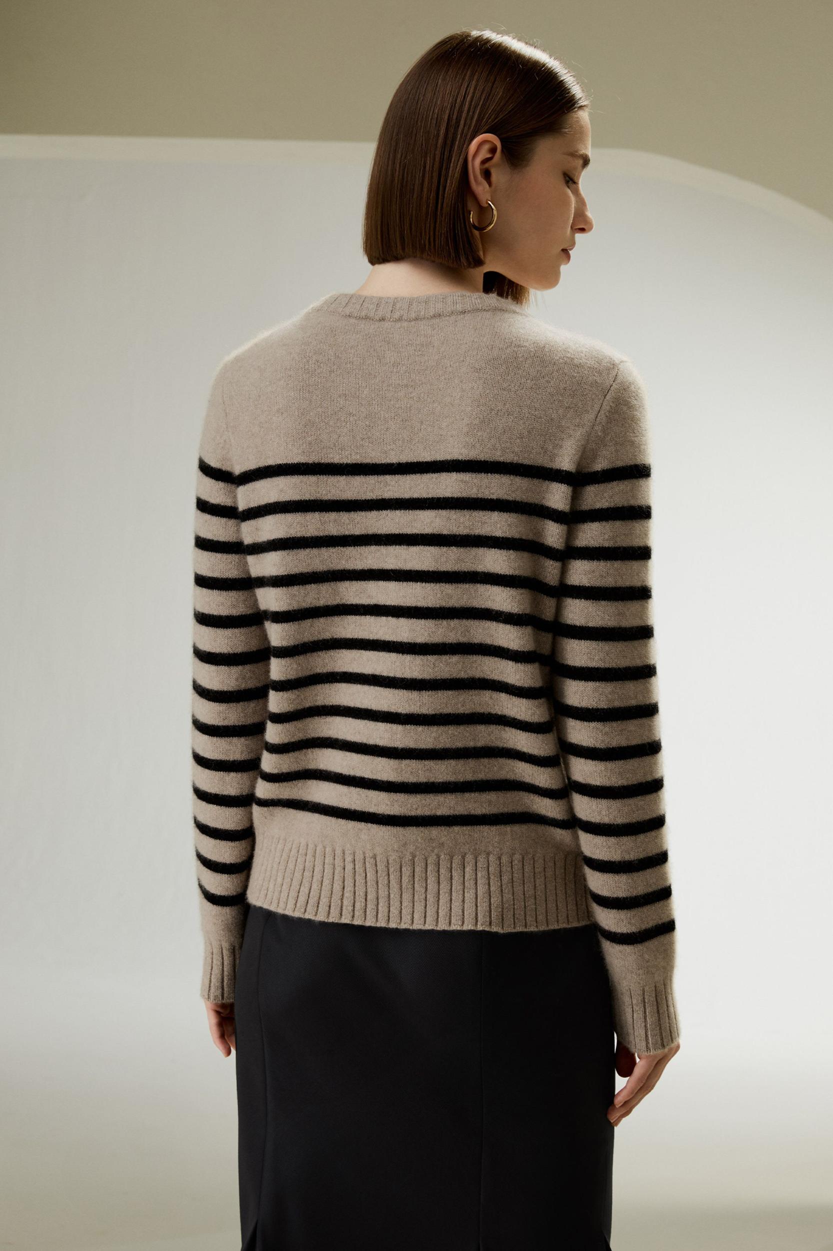 Striped Round Collar Cashmere Sweater Product Image