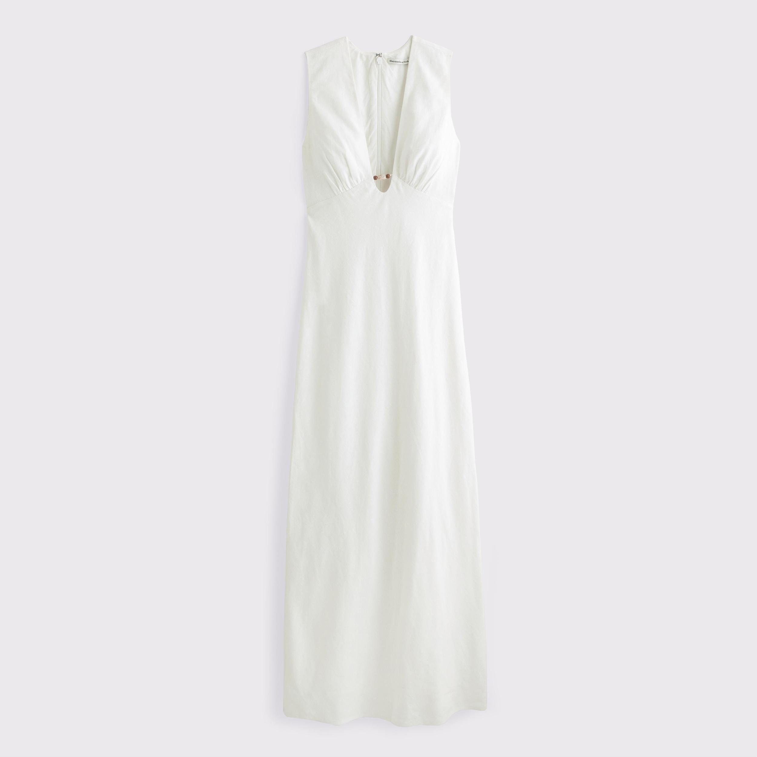 Beaded Plunge Linen-Blend Maxi Dress Product Image