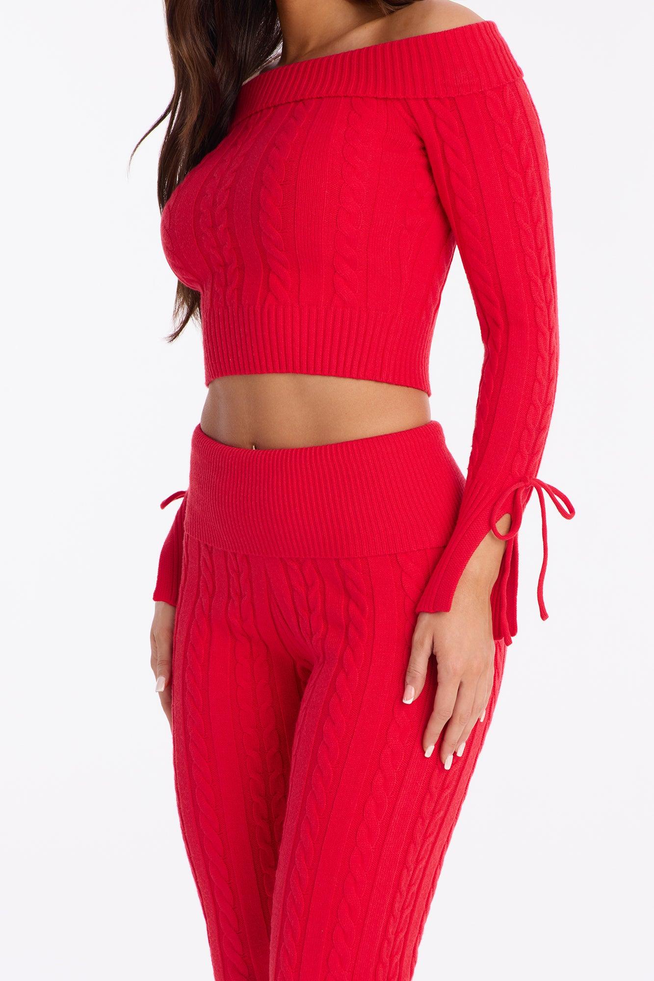Mikayla Off Shoulder Sweater Pant Set - Red Female Product Image