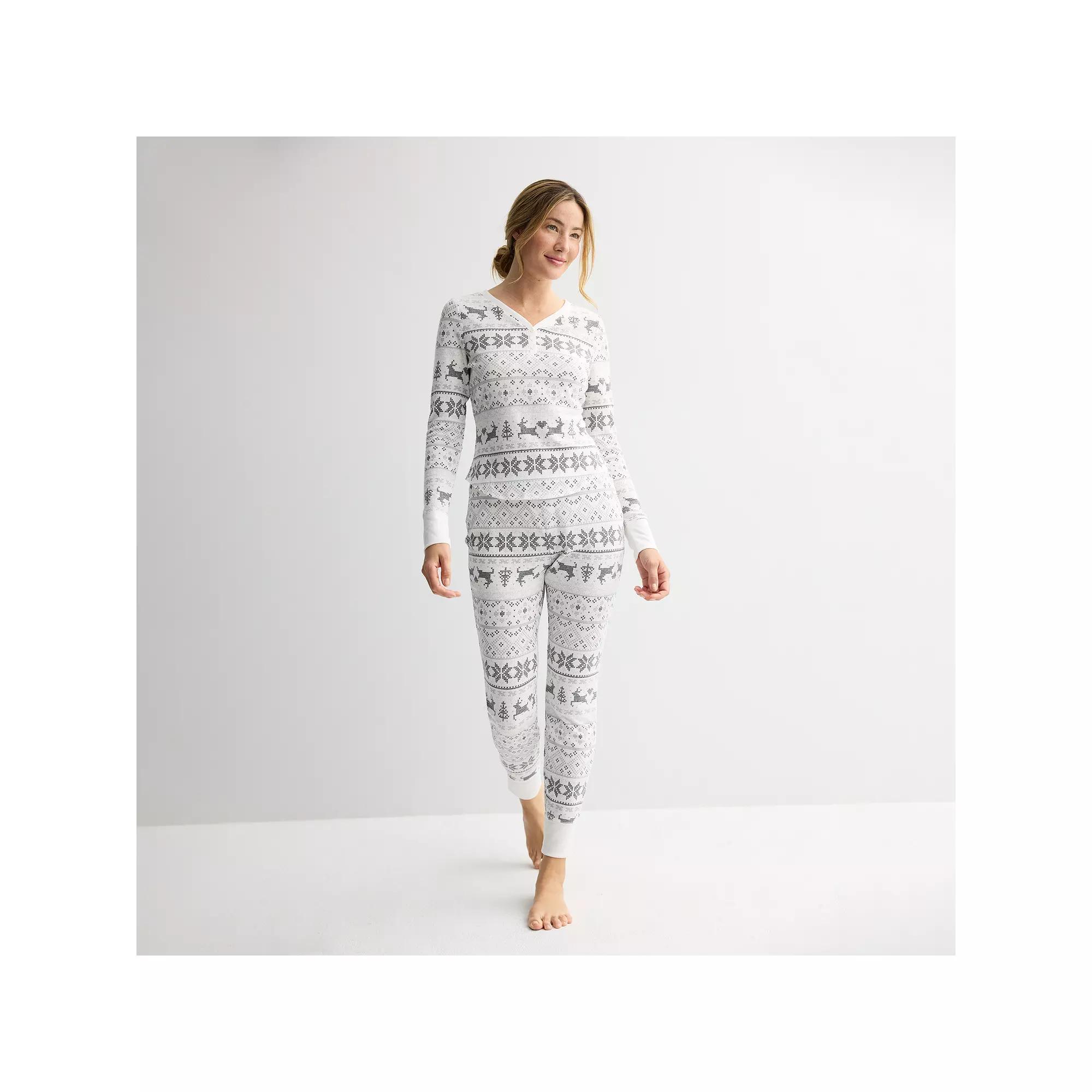 Women's Sonoma Goods For Life® 2-pc. Thermal Pajama Top & Pajama Bottoms Set, Size: Large, White Fair Isle Product Image