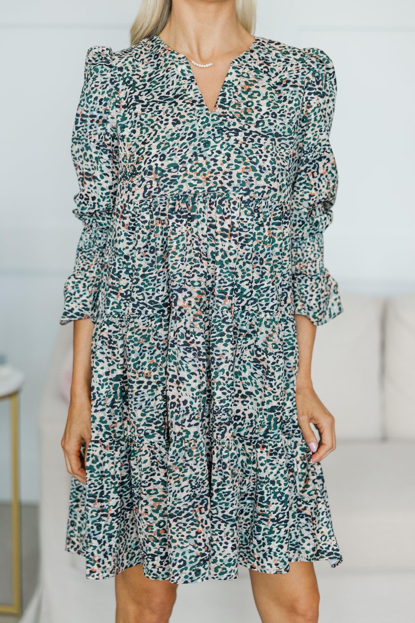 NURSING COLLECTION: In Your Happy Place Olive Green Leopard Dress Female Product Image