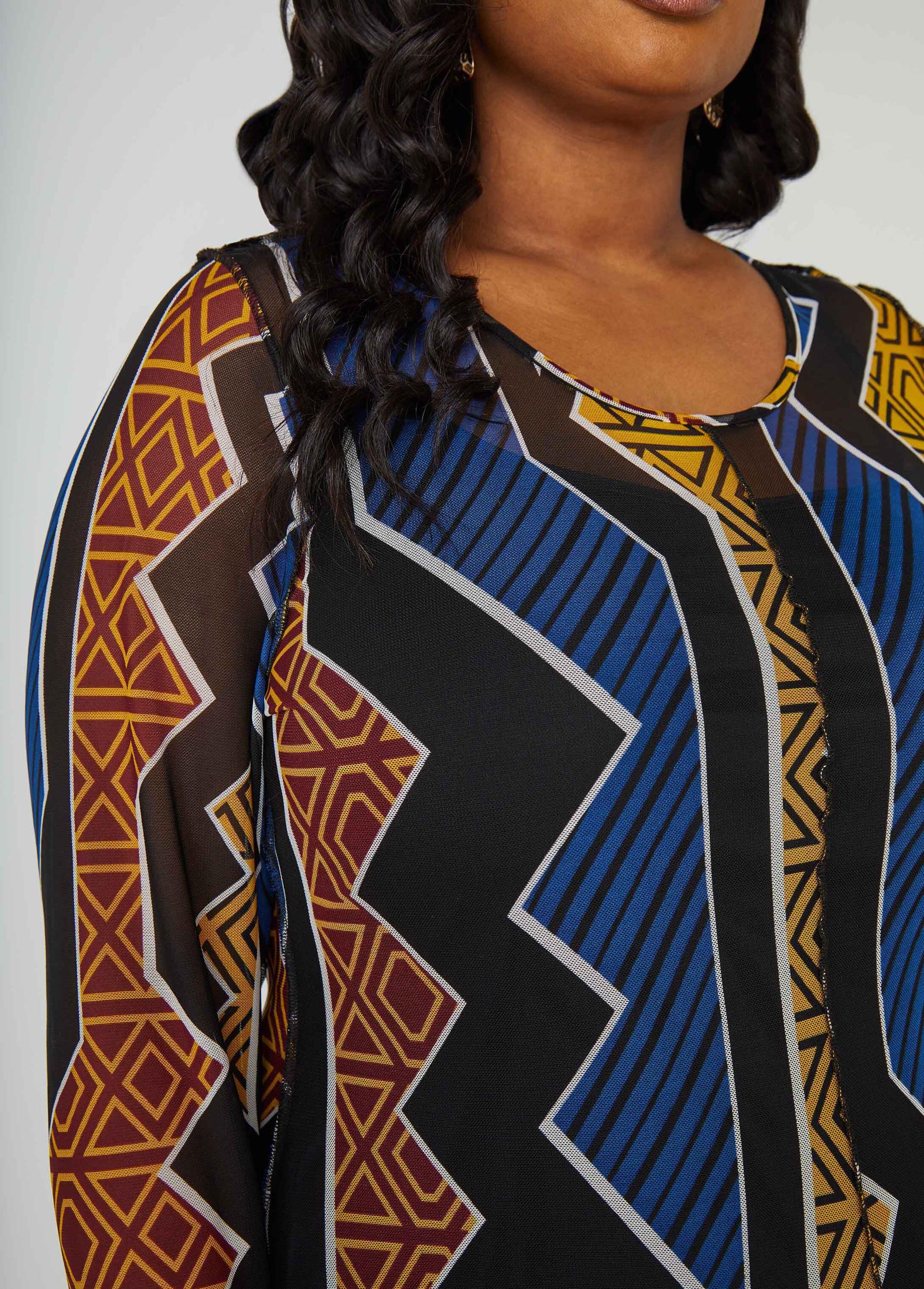 Printed Mesh Maxi A Line Dress Product Image