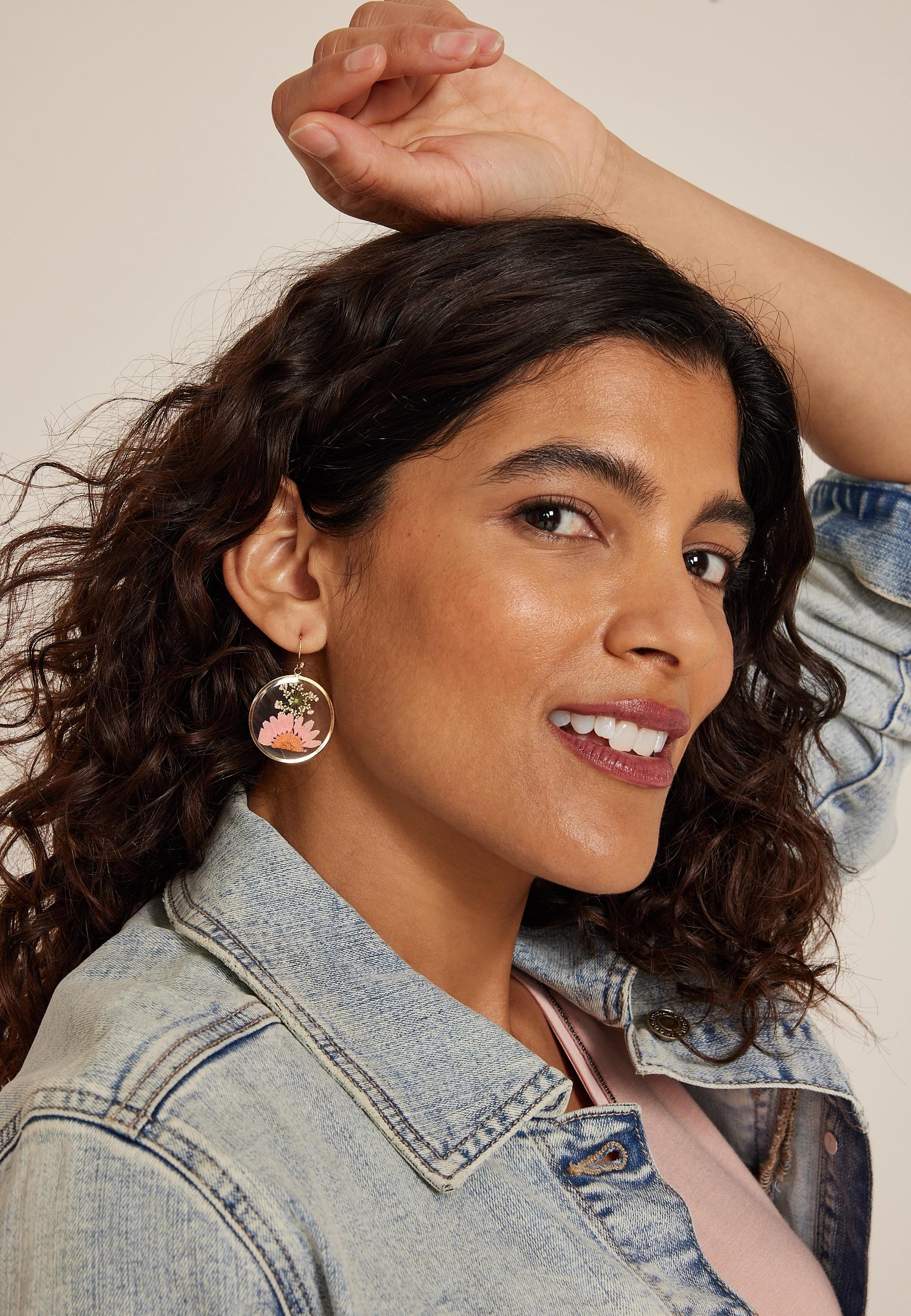 Pressed Flower Circle Drop Earrings Product Image