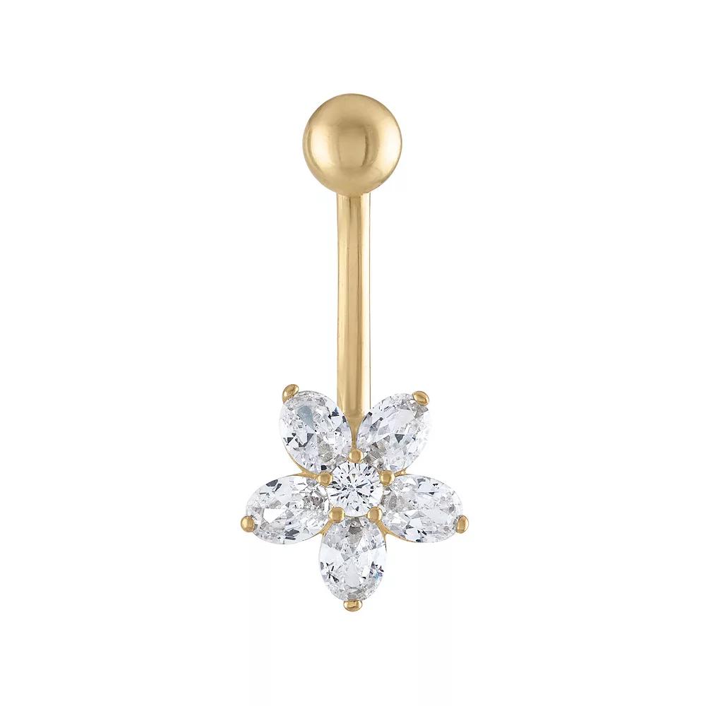 Amella Jewels 10k Gold Cubic Zirconia Flower Shaped Belly Button Ring, Women's, Yellow Product Image