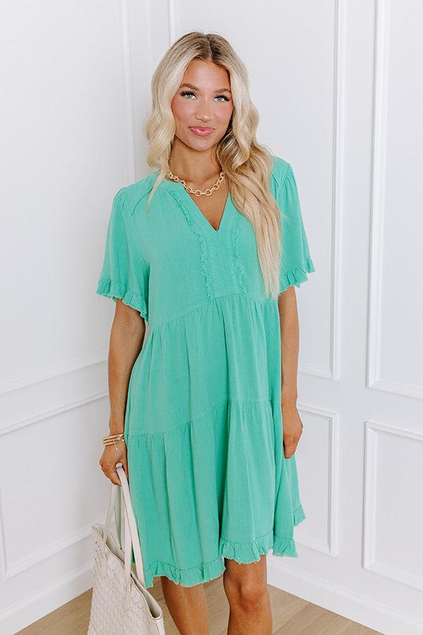 Simple Life Linen-Blend Mini Dress in Sea Glass Product Image