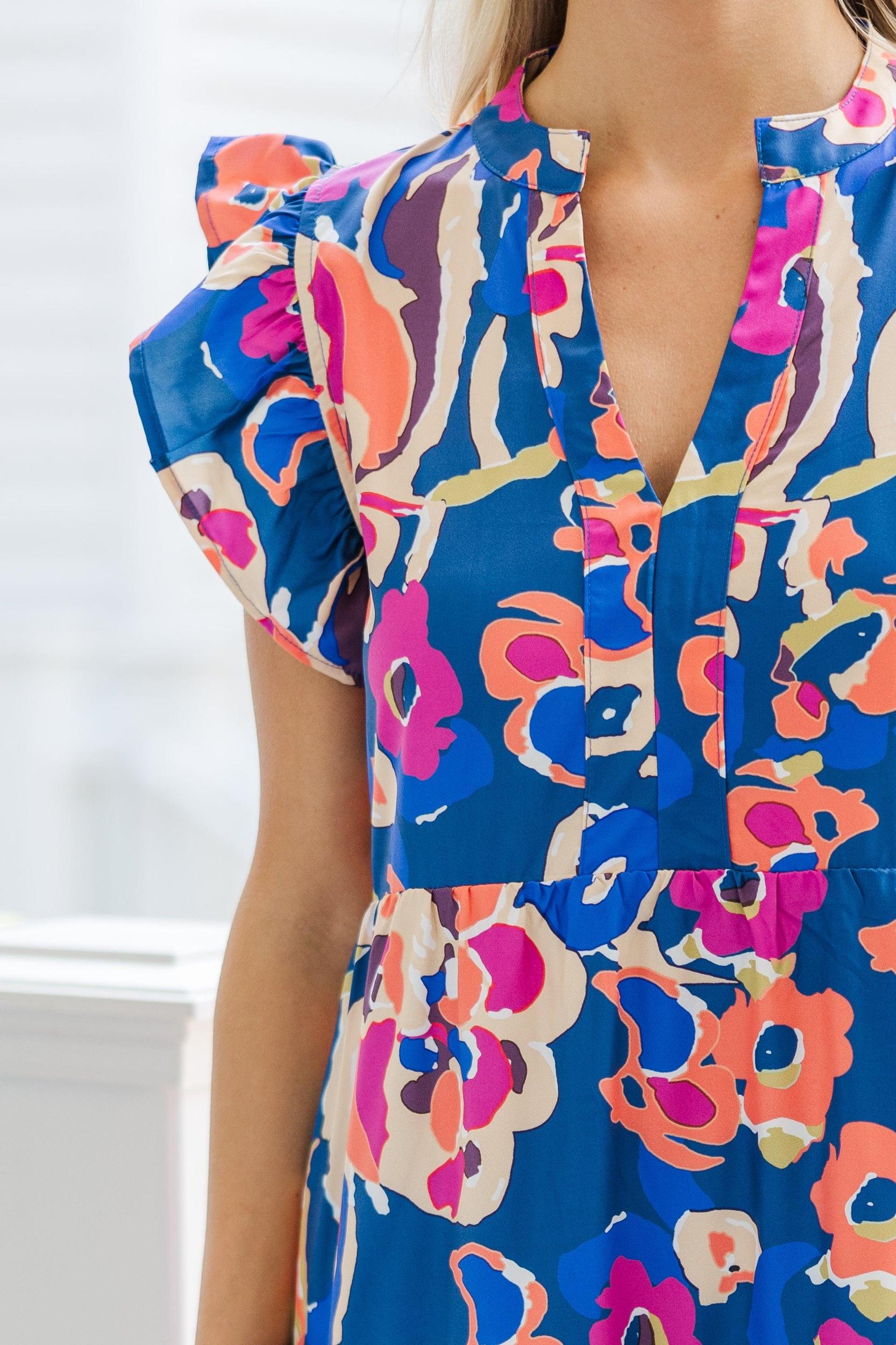 Make It Your Own Navy Blue Floral Tiered Dress Female Product Image