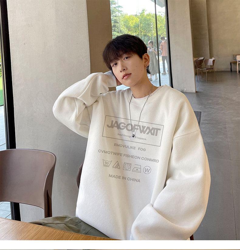 Crew Neck Lettering Print Sweatshirt Product Image