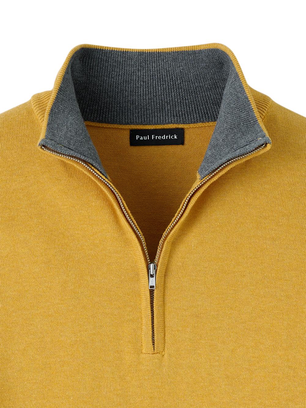 Supima Cotton Quarter Zip Mock Neck Sweater - Mustard Product Image