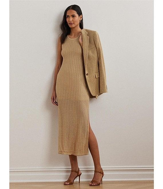 Lauren Ralph Lauren Stretch Knit Crew Neck Sleeveless Side Slit Midi Dress Product Image