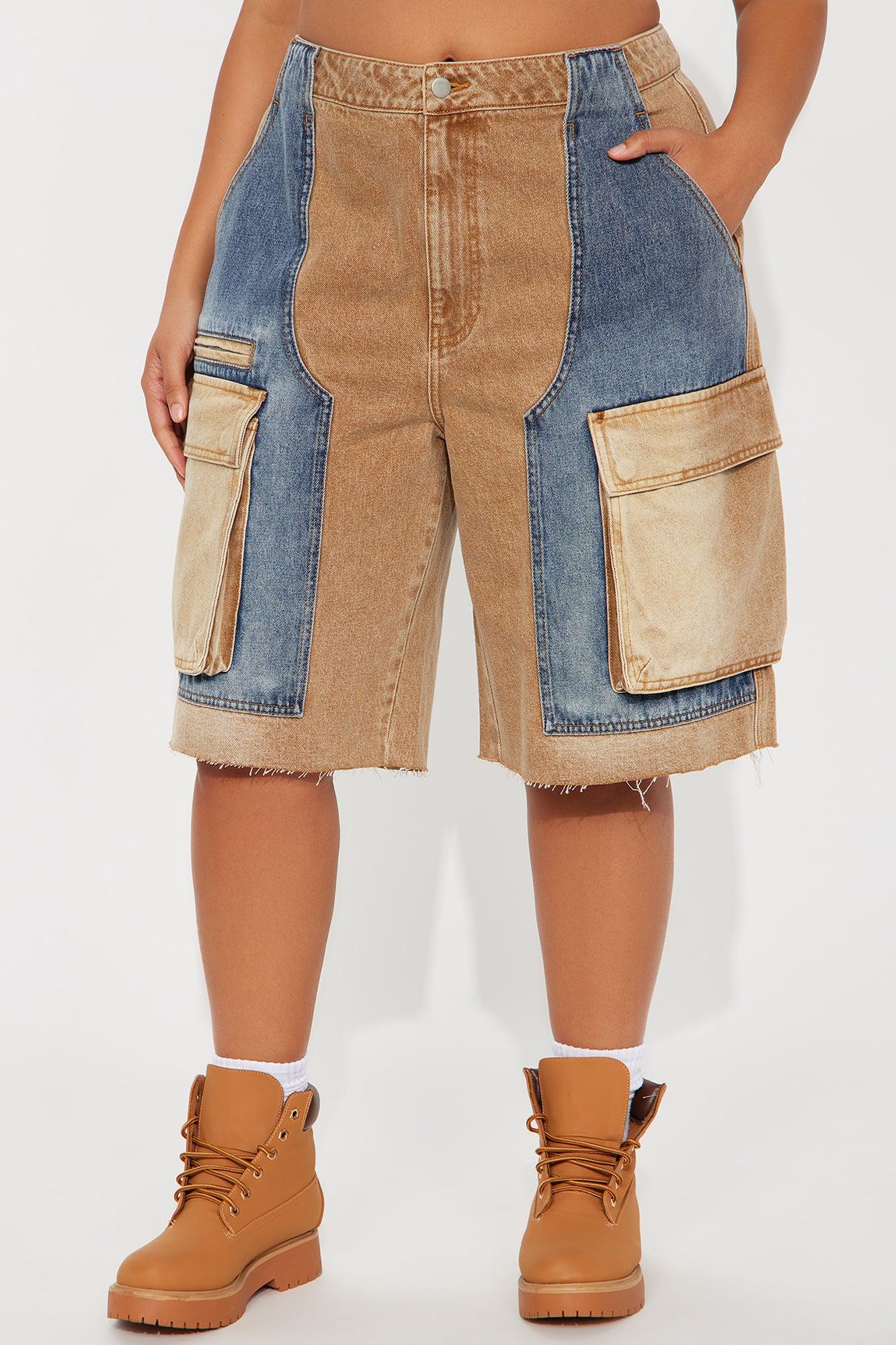Sahara Cargo Denim Jorts - Tan/Multi Product Image