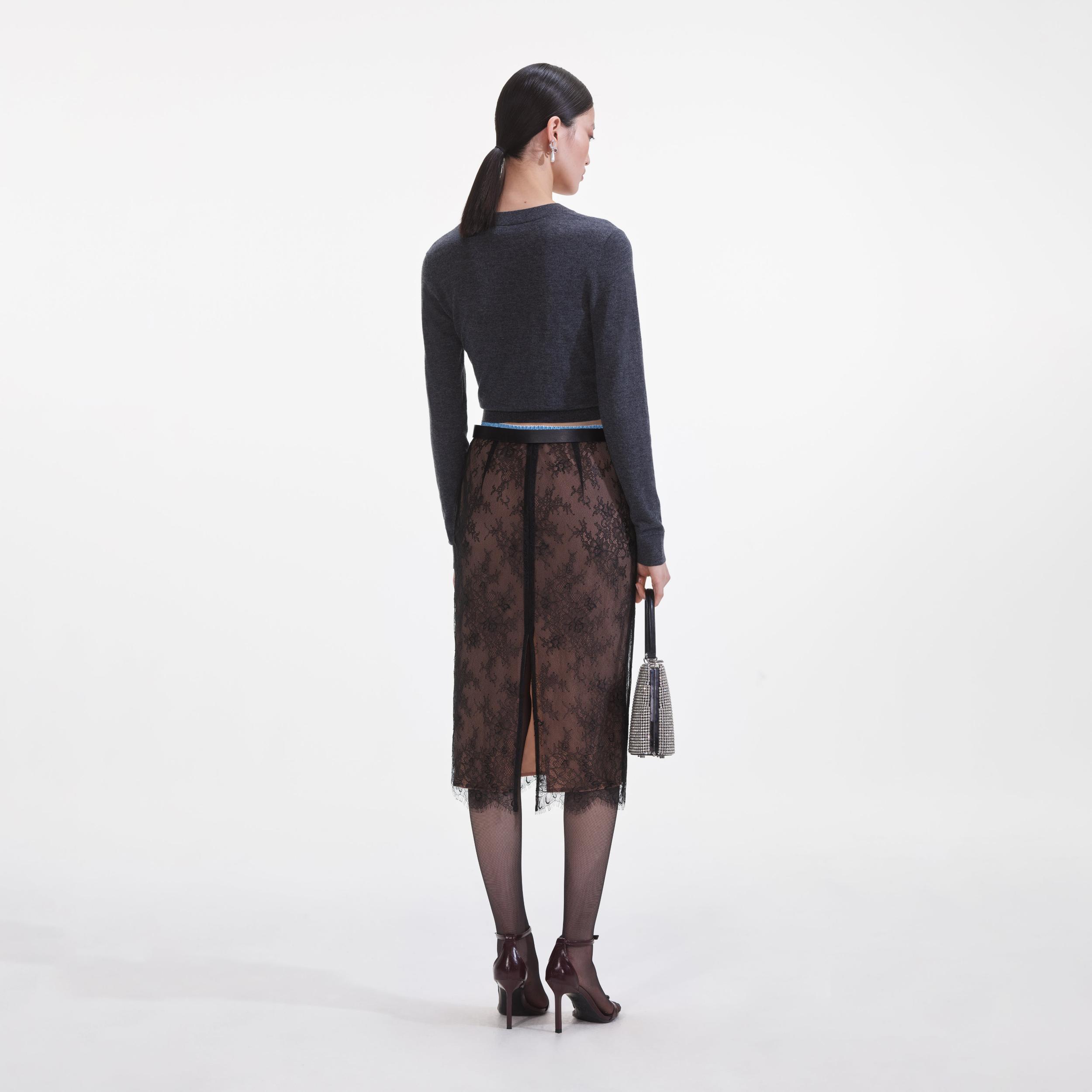Black Lace Midi Skirt Product Image