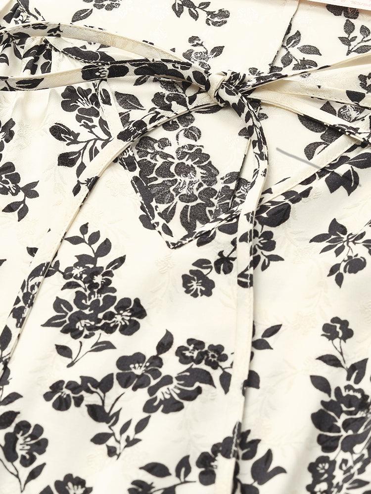 Camellia Print Gathered Waist Women Midi Dress Product Image