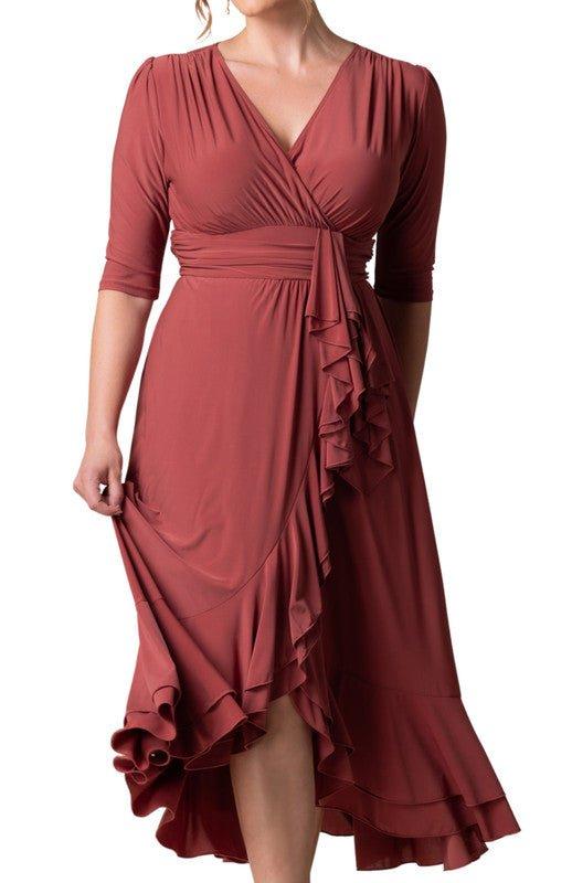 Veronica Ruffled Evening Gown, Rosy - Plus Product Image