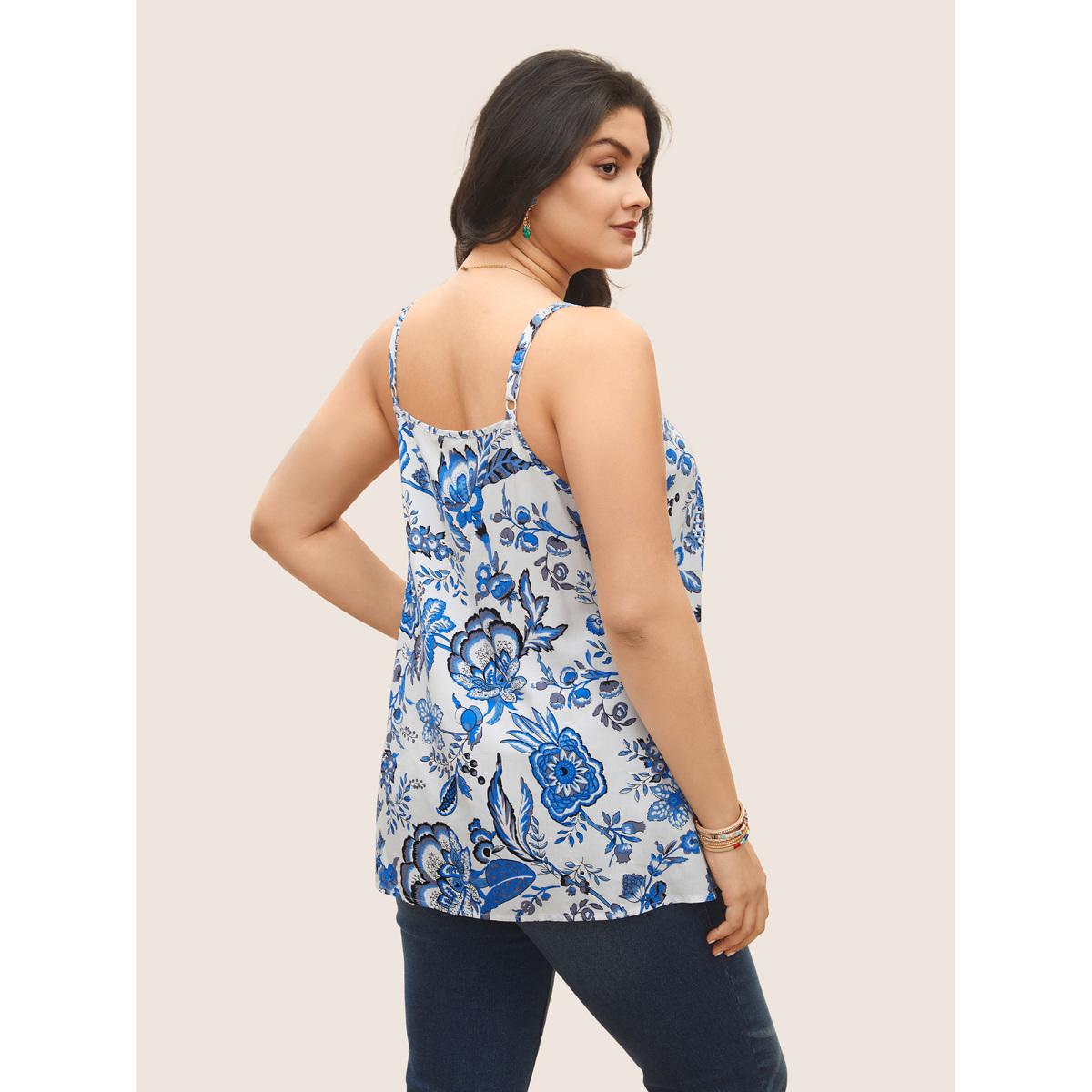 Plus Size Rayon Boho Print Split Side Cami Top Women White Resort Non V-neck Vacation Tank Tops Camis BloomChic 12/L Product Image