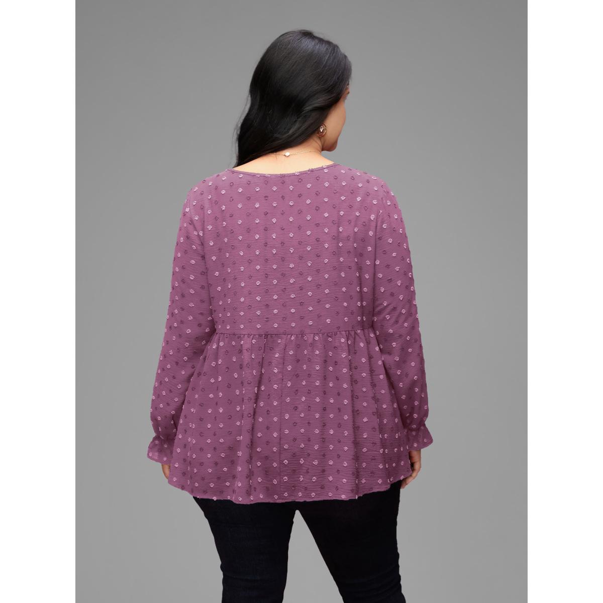 Plus Size Stone Textured Dot Elastic Cuffs A-line Blouse Women Leisure Long Sleeve Round Neck Casual Blouses BloomChic 10/M Product Image