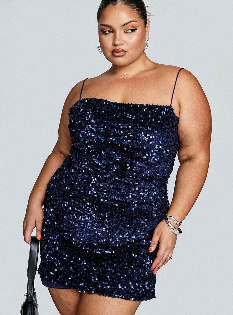 Layney Sequin Mini Dress Navy Curve Product Image