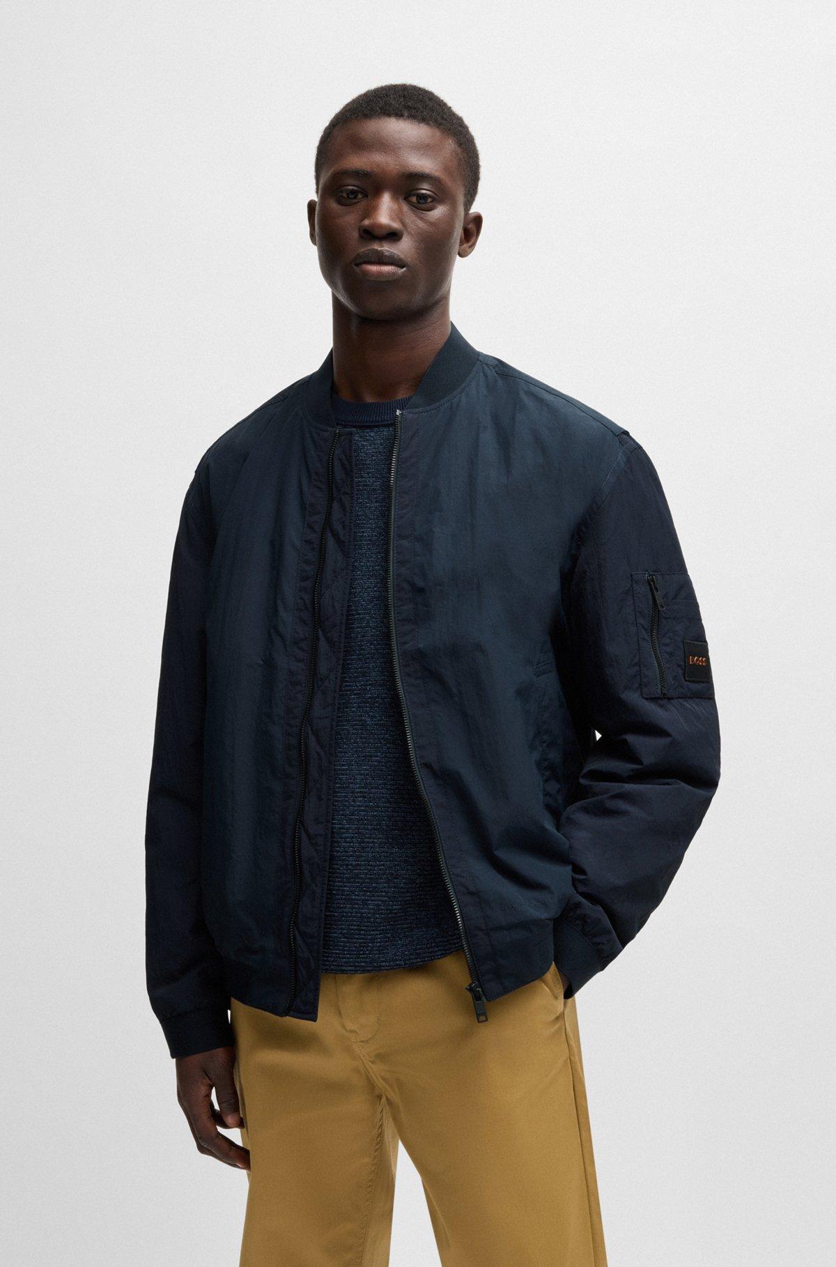 BOSS - Water-repellent bomber jacket with logo badge - Dark Blue Product Image
