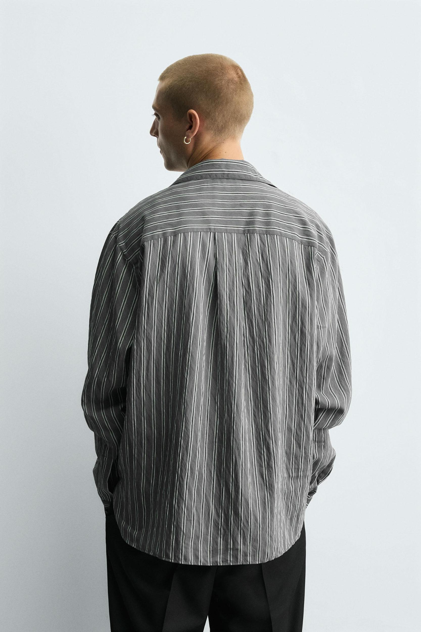 FLOWY SHIRT WITH WRINKLED STRIPE EFFECT Product Image