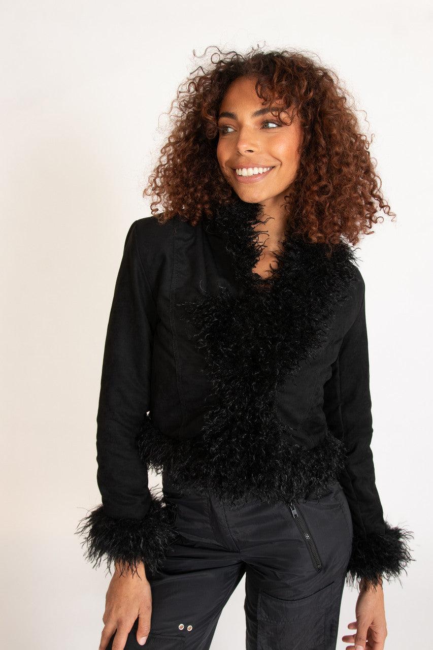 Fur Trim Suede Jacket Product Image