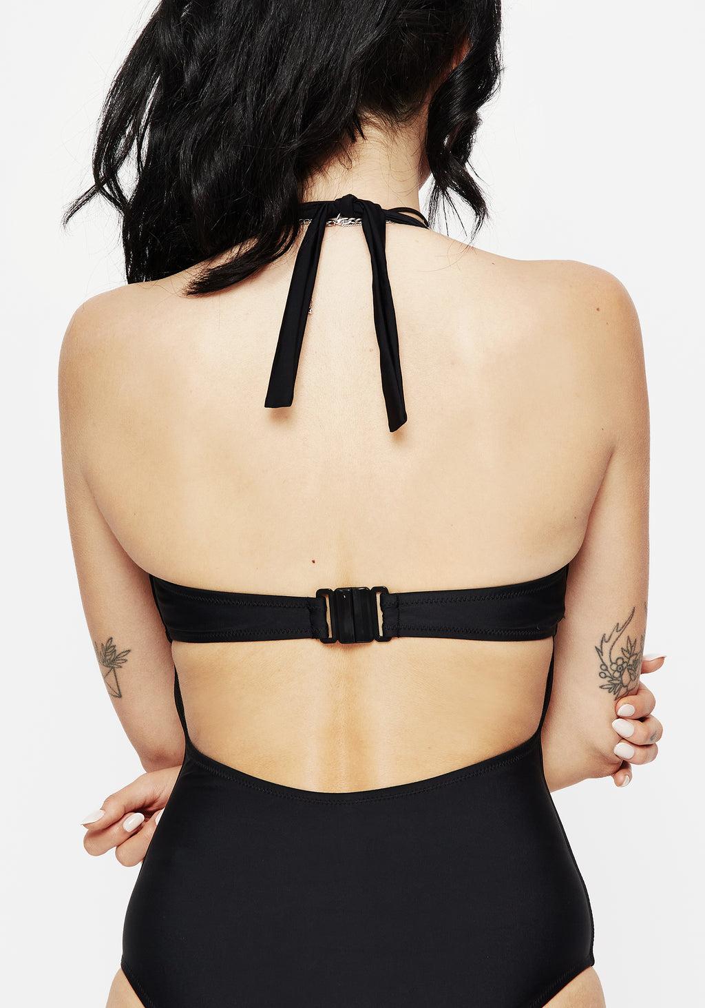 Copia Floral Embroidered Halter Swimsuit Product Image