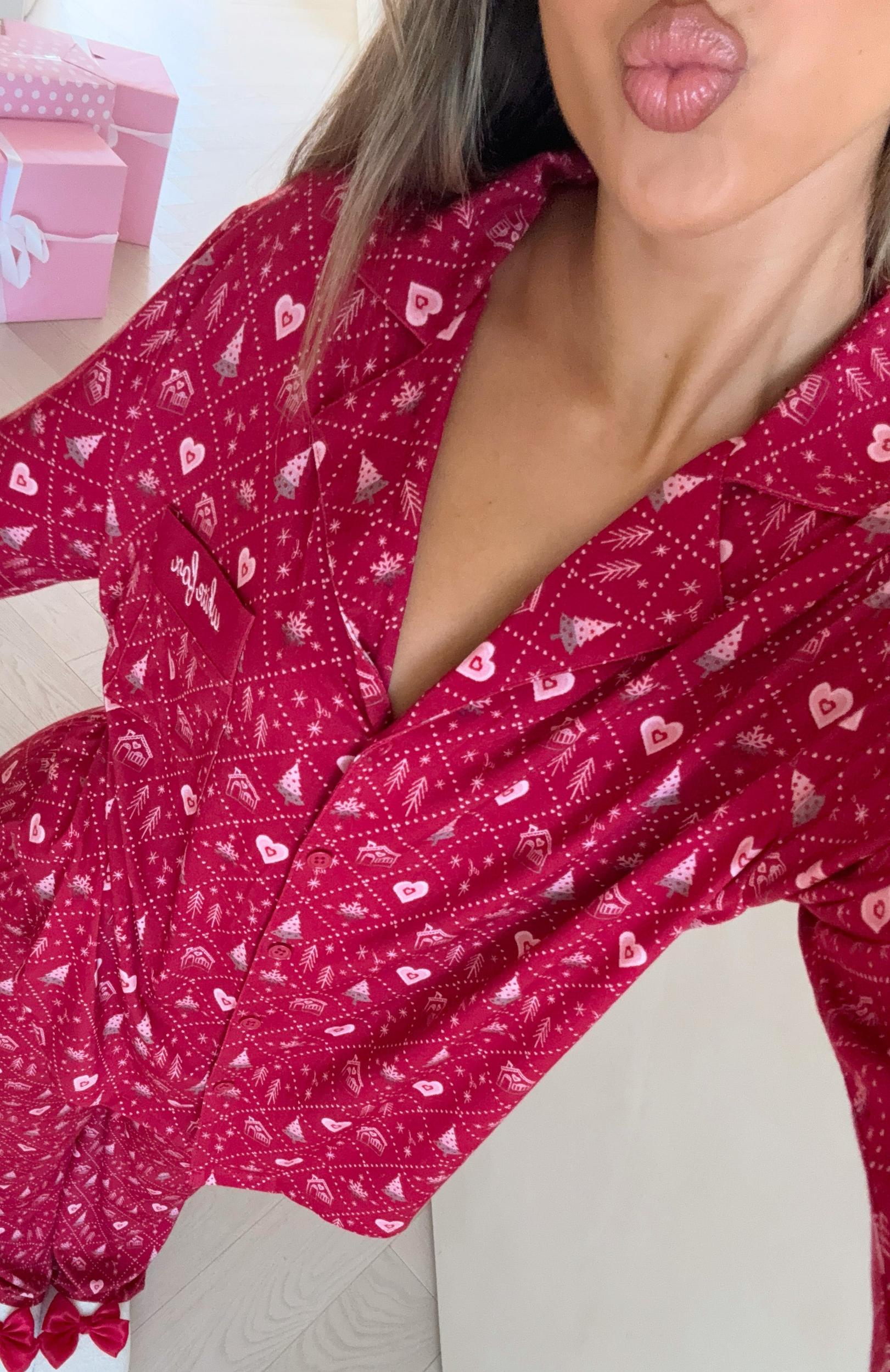 Pillow Talk Printed Long Sleeve Pyjama Set Cherry Noel Product Image