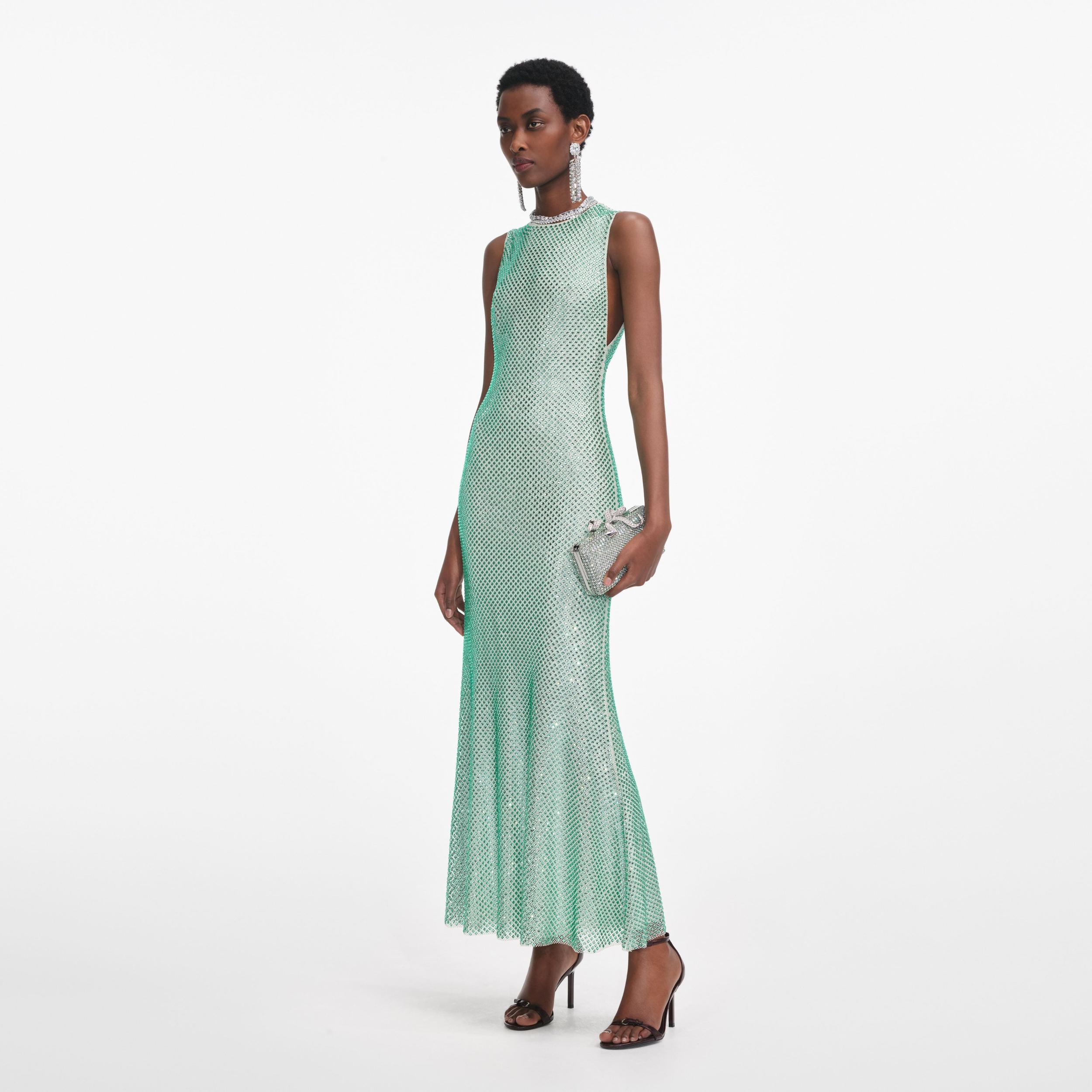 Mint Rhinestone Mesh Midi Dress Product Image